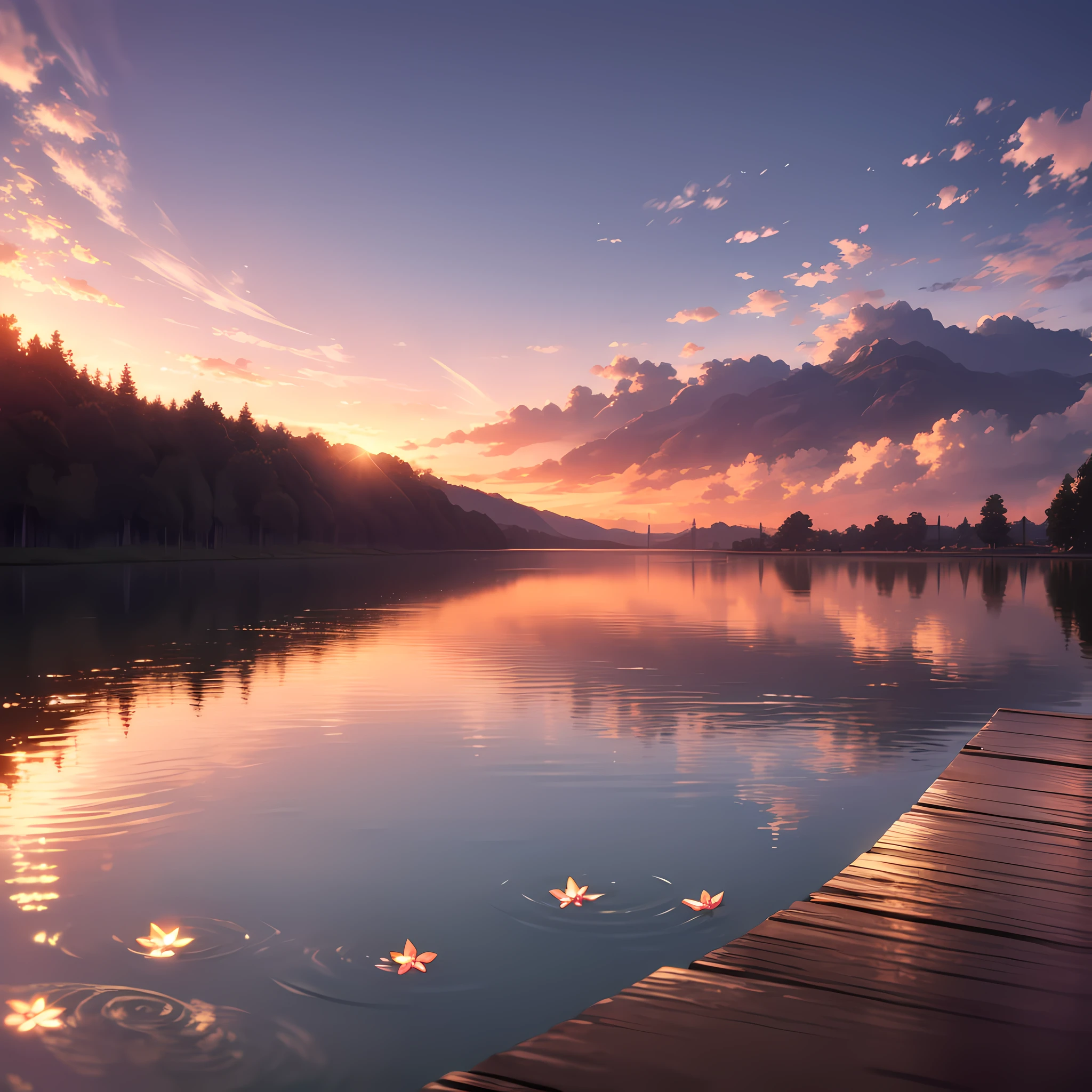 (nakoruru:1.5) in a sunset lake,