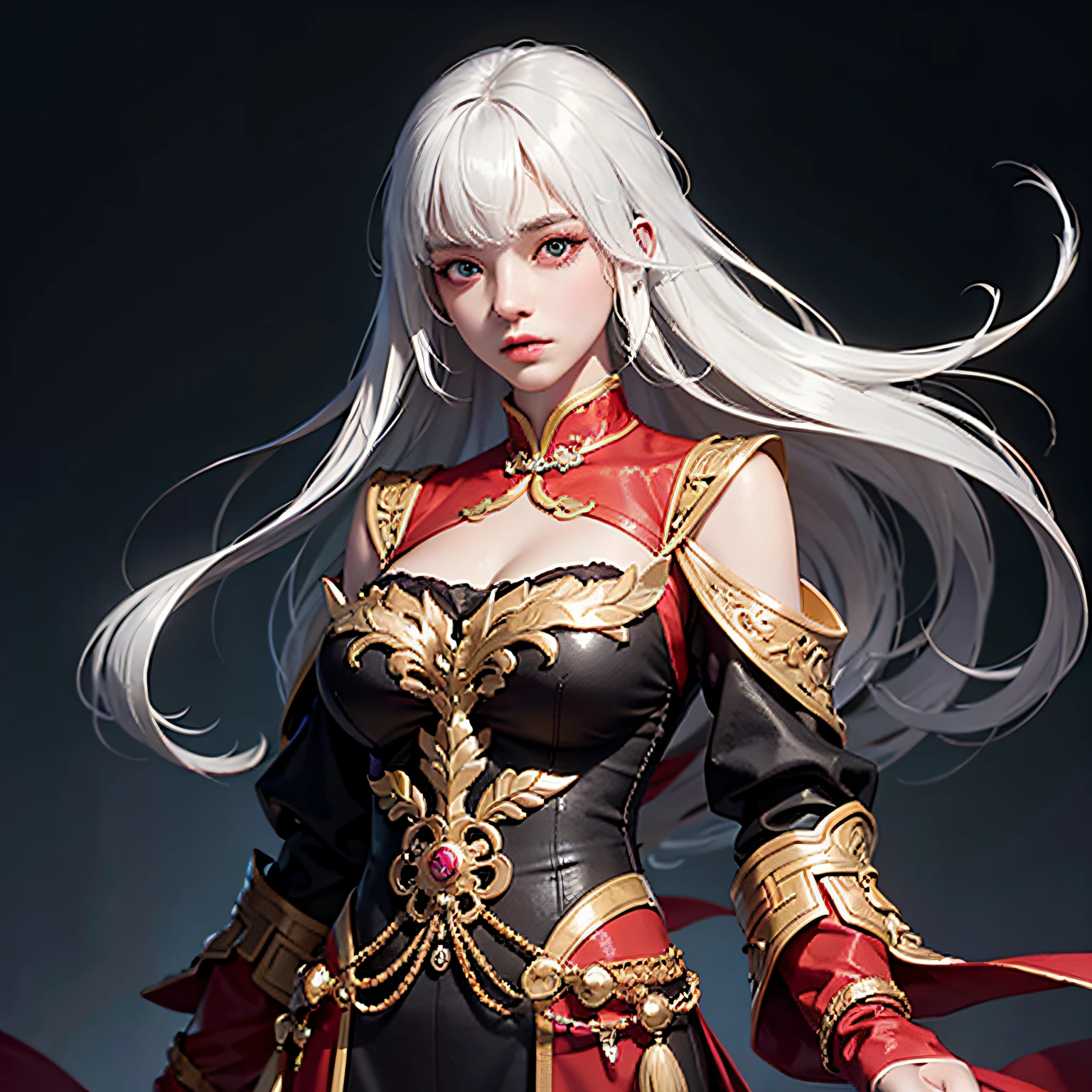 man, Chinese costume, labcoats, hair over shoulder, long hair, white hair, hair strand, hair spread out, straight hair, floating hair, big hair, hollow eyes, closed mouth, expressionless, unconscious, Renaissance, anime, Expressionism, anime style, Verism, UHD, high quality, 4K, highres, textured skin, super detail, high details, high quality --auto