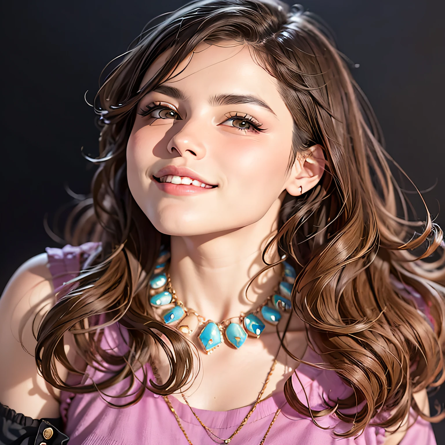 a close up of a woman with long hair wearing a necklace, alanis guillen, lorena avarez, headshot profile picture, by Olivia Peguero, by Amelia Peláez, fernanda suarez, caroline gariba, inspired by Gina Pellón, by Nándor Katona, by Meredith Dillman, inspired by Araceli Gilbert