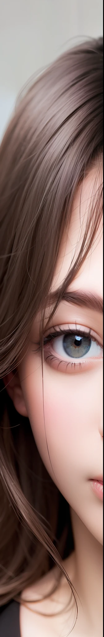 best quality, masterpiece, (realistic:1.2), 1 girl, brown hair, brown eyes,Front, detailed face, beautiful eye , red lip, half face