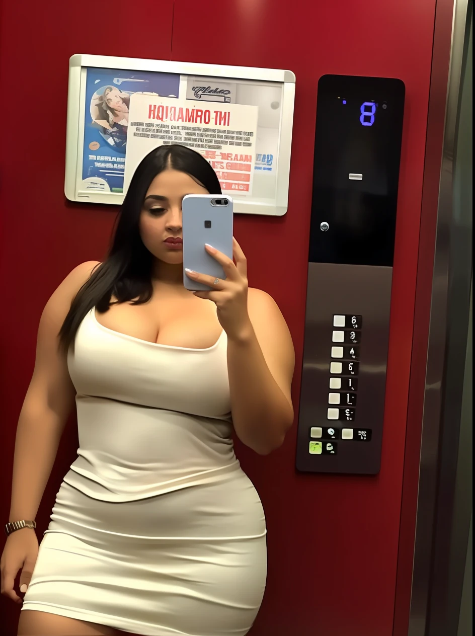 araffaction woman in a white dress taking a selfie in an elevator, beautiful thick female, angelawhite, 30-year-old woman from cuba, violet myers, latina, she has a jiggly fat round belly, 3 0 years old woman, 30 years old woman, thick body, thicc, 2 2 years old
