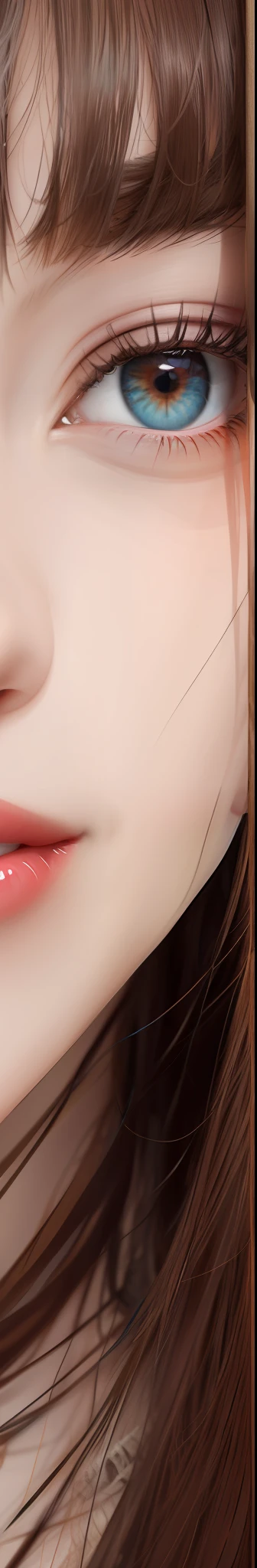 best quality, masterpiece, (realistic:1.2), 1 girl, brown hair, brown eyes,Front, detailed face, beautiful eye , red lip, half face