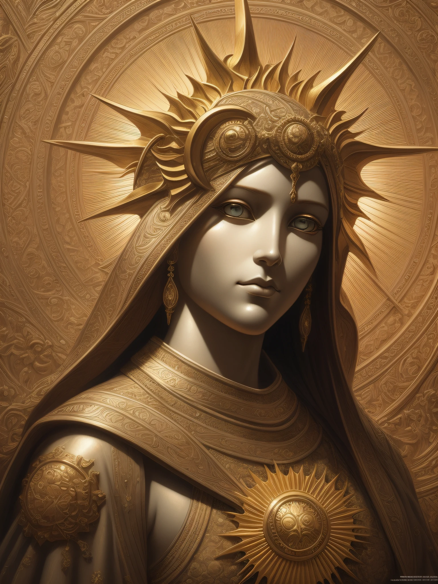 highly detailed portrait of a jesus christ sun god halo of light, gold, unreal engine, art by mark ryden, lostfish, earl norem, global illumination, god rays, detailed and intricate environment, elden ring style