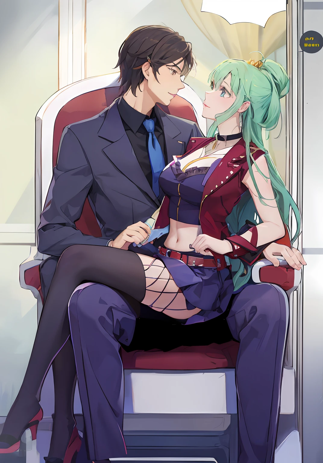 Anime - Anime characters of men and women sitting in chairs, high-quality fanworks, seductive anime girls