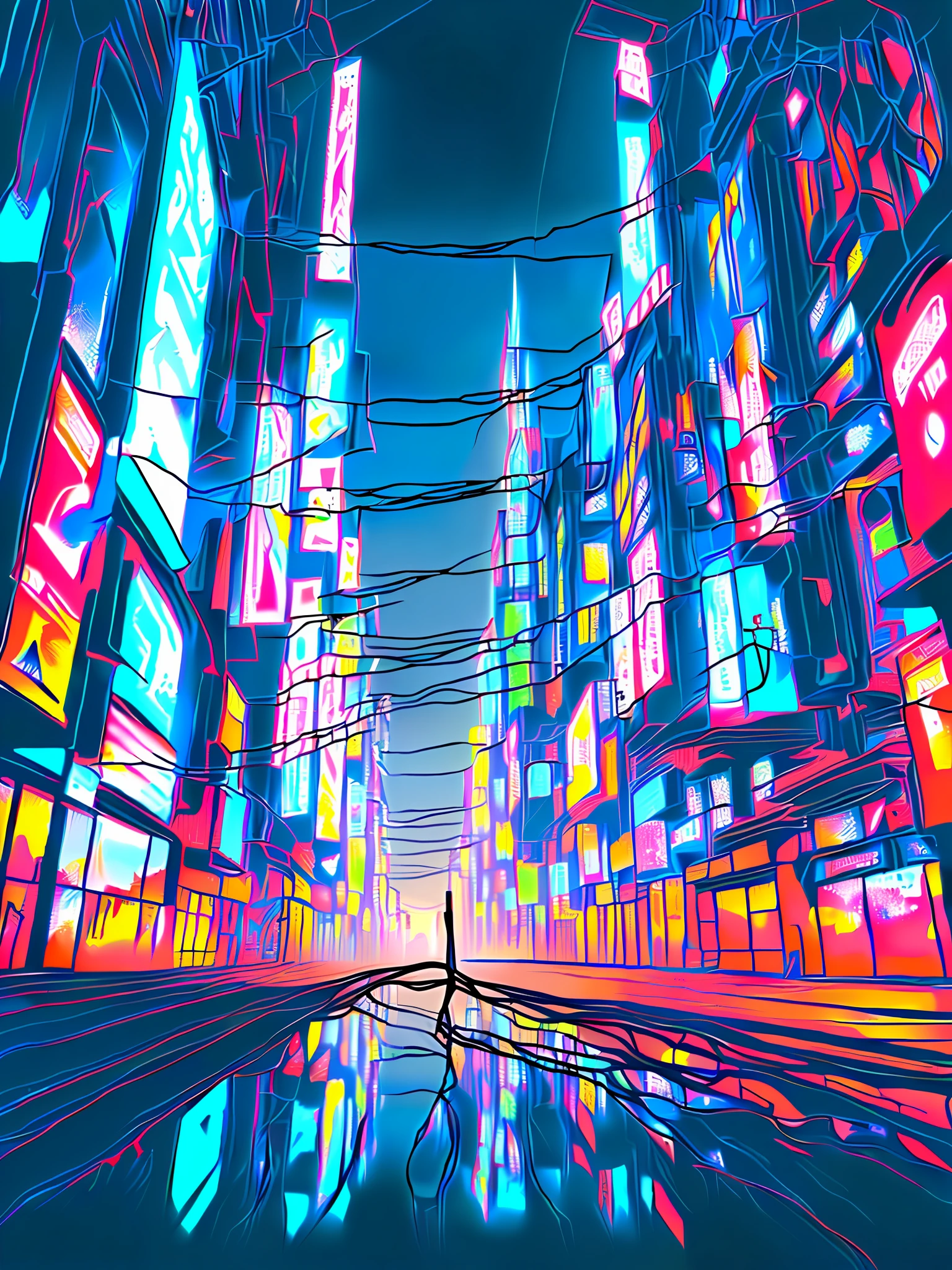 Masterpiece, highres, cinematic, full HD, 8k, intricate detail, ultra detailed, illustration
A city that is breathing
Living through the cables
Alive across the wires
Faces without names
Playing devils and angels
Lit up by the strobes
Moving hypnotized
I caught your reflection
In the neon on glass
An electric silhouette
Against the static sky