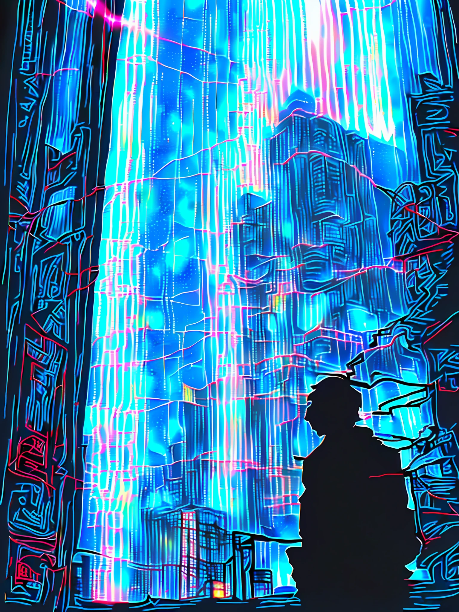 Masterpiece, highres, cinematic, full HD, 8k, intricate detail, ultra detailed, illustration
A city that is breathing
Living through the cables
Alive across the wires
Faces without names
Playing devils and angels
Lit up by the strobes
Moving hypnotized
I caught your reflection
In the neon on glass
An electric silhouette
Against the static sky