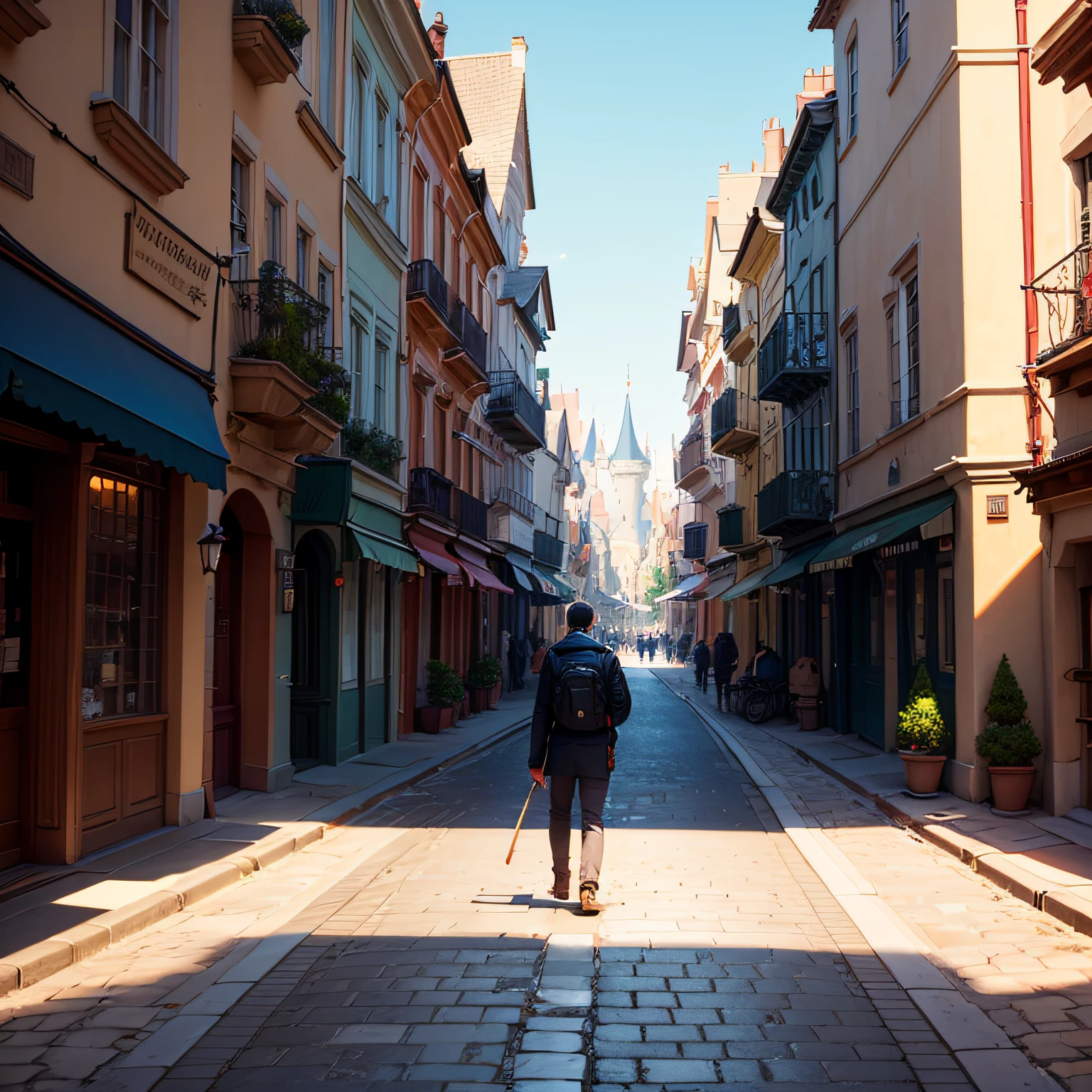 croewded street and fouces on one man disney --auto