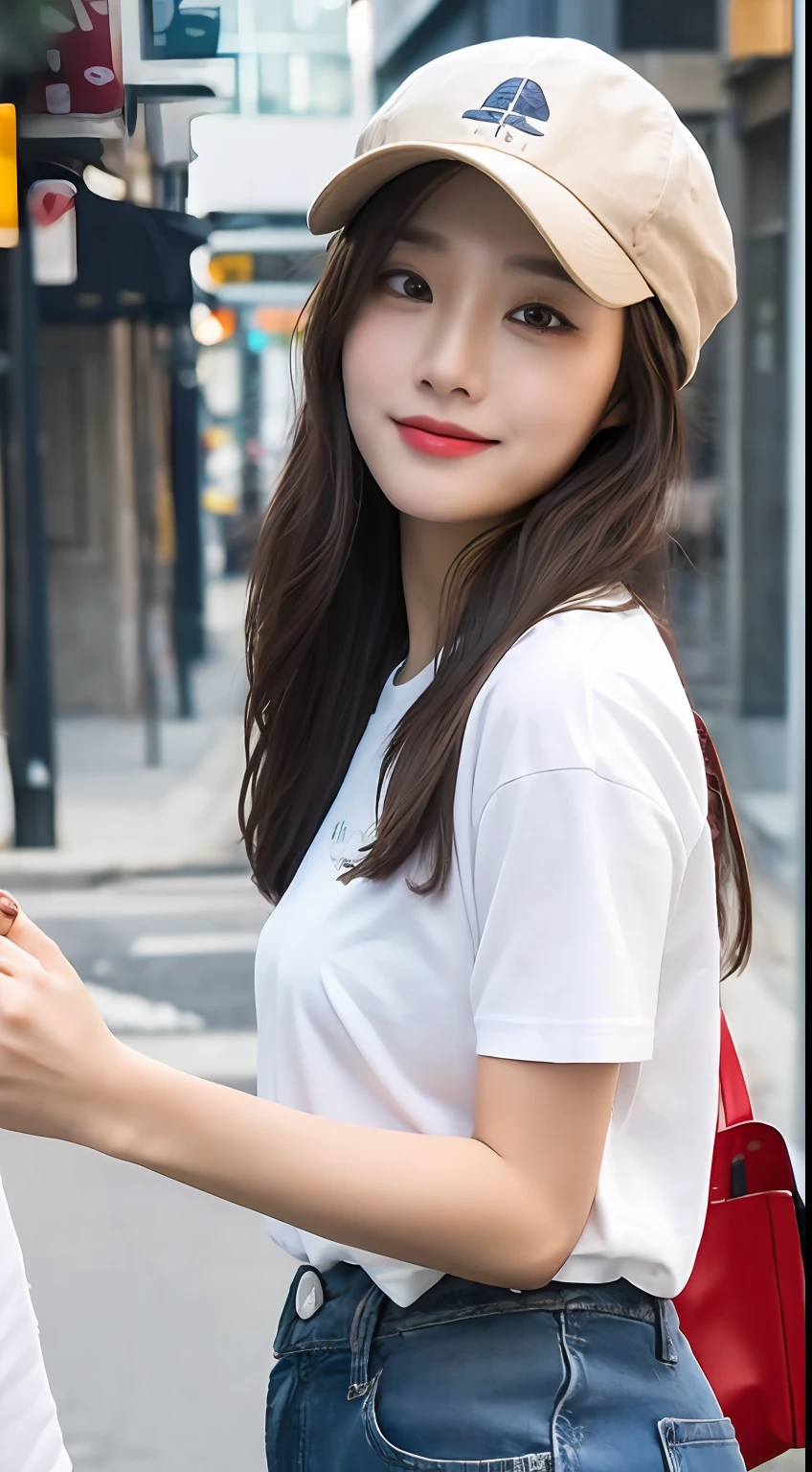 ((Best Quality, 8K, Masterpiece: 1.3)), (Fisherman's Hat: 1.3), Focus: 1.2, Perfect Body Beauty: 1.4, Buttocks: 1.2, (Layered Haircut: 1.2)), , (Dark Street: 1.3), Highly Detailed Face and Skin Texture, Fine Eyes, Double Eyelids, Whitened Skin, Navy Hat, Dance, Long Hair, (Round Face: 1.5), (Short Sleeves, Shorts: 1.6)