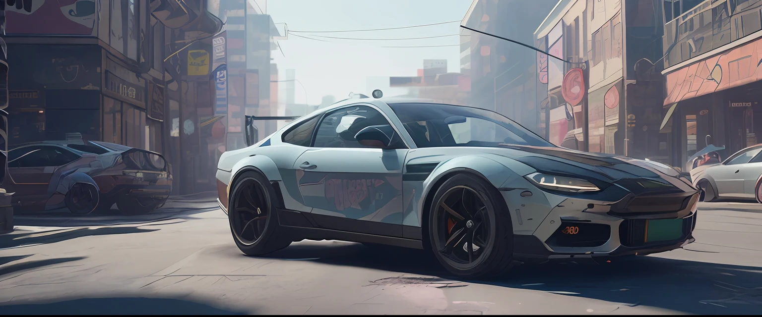 there is a silver car that is parked on the street, hyper-realistic cyberpunk style, in cyberpunk 2 0 7 7 cp 2 0 7 7, style of cyberpunk 2 0 7 7, cyberpunk 8 k, remastered chromatic aberration, in cyberpunk 2077, ( cyberpunk 2 0 7 7, (cyberpunk 2077), ray tracing on, cyberpunk highly detailed