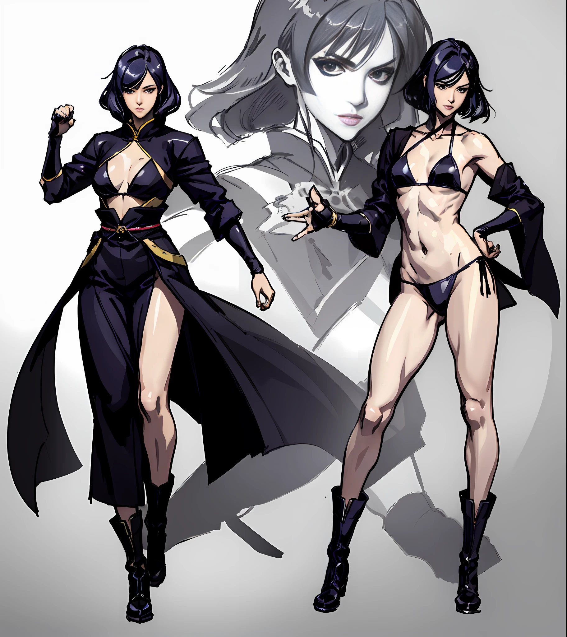 Masterpiece, 4k anime, anime drawing of a female warrior in hanfu and robes, full, slim and well-proportioned waist and abdomen, perfect body, realistic hanfu, wearing boots, combat posture study, full body, dress: bikini and hanfu, female heroine image, martial arts anime style, color sketch, sketch art style, anime art, digital anime, super high resolution, realistic proportions SFW, hands on her body pose! , full body combat pose, gesture drawing, fine sketching, full body portrait, anime painting