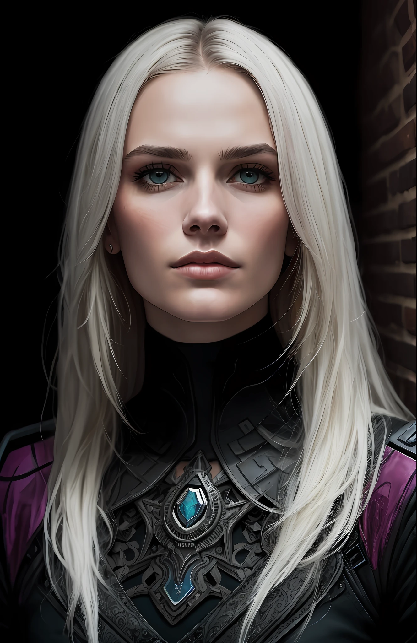 (Dark photo: 1.1), realistic epic, halo portrait, long hair, blue eyes, white hair by Greg Tocchini's Celeana Sardothien, character with Joe Fenton's rosode James Gilleard, by Kaethe Butcher, yellow gradient, black, brown and magenta color scheme, medieval aesthetic!! Village wall background, art by Greg Rutkowski and Artgerm, soft cinematic light, adobe lightroom, photo lab, HDR, intricate, highly detailed, (depth of field: 1.4), faded, (neutral colors: 1.2), (hdr: 1.4), (soft colors:1.2), hyperdetailed, (artstation:1.4), cinematic, warm lights, dramatic light, (intricate details:1.1), complex background, (rutkowski:0.66), (blue and orange:0.4)