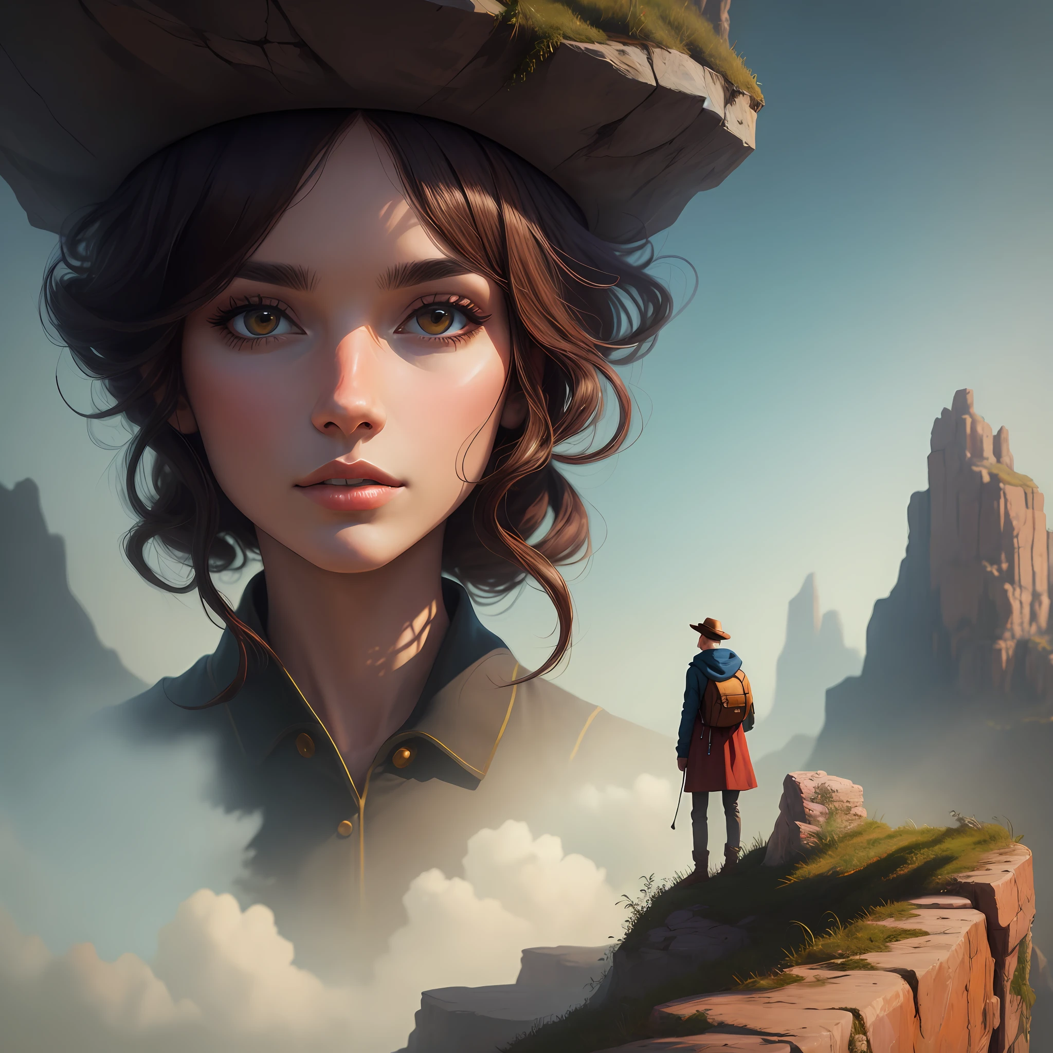 (digital painting), (best quality), a person looking cliff