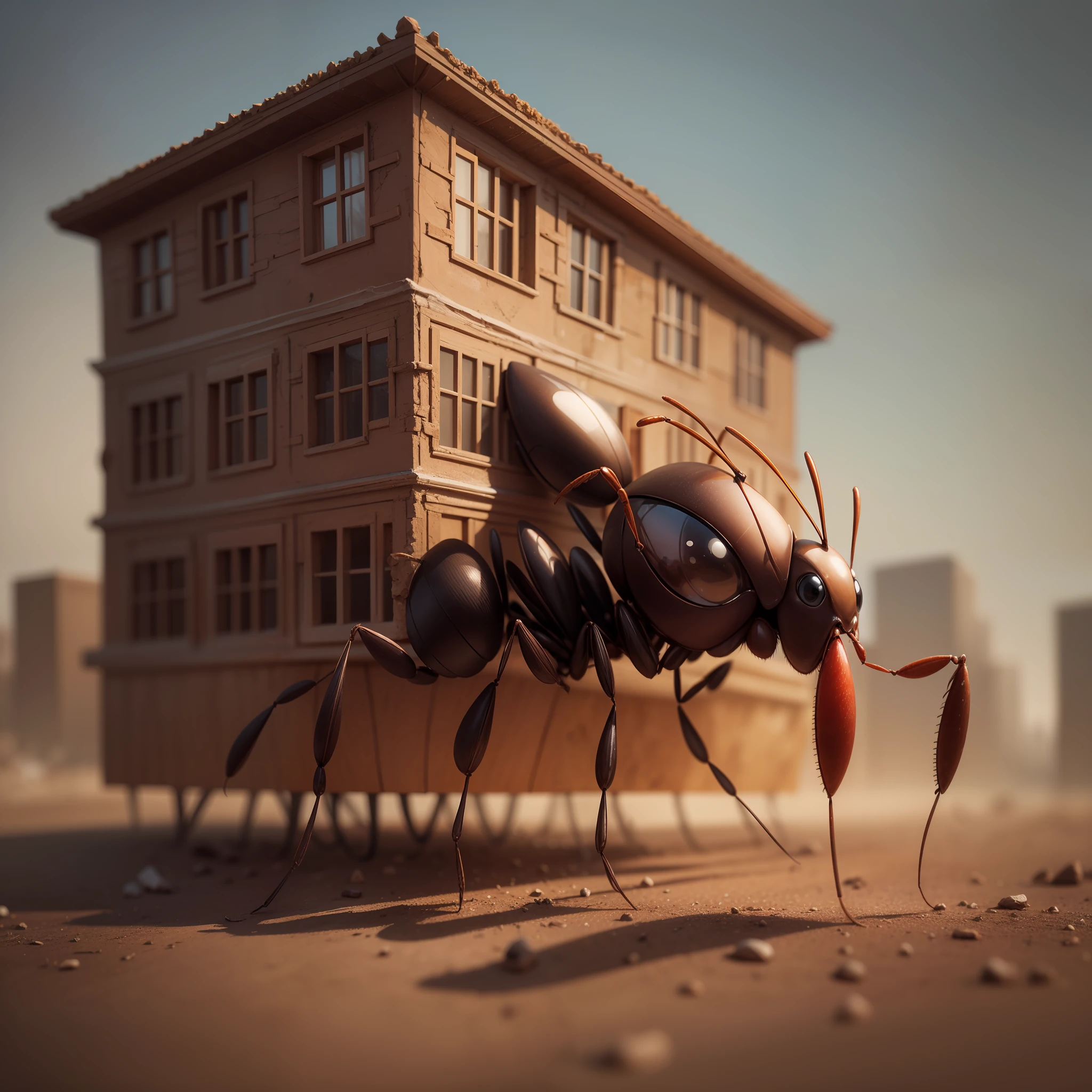 Ant, ultra detailed brown building
