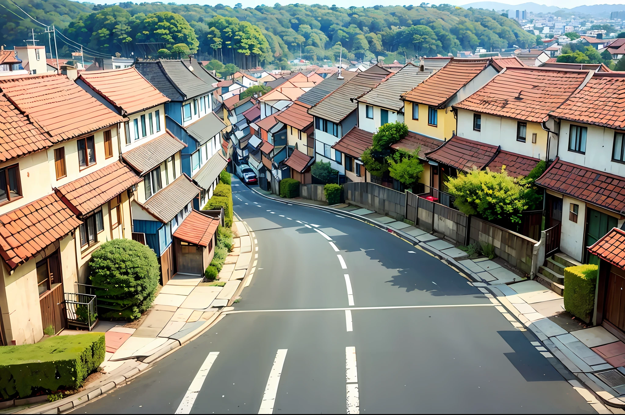 arafed road with a yellow line on the side of it, hilly road, single street, bispo do rosario, sloped street, street top view, avenida paulista, são paulo, village, beautiful image, houses and roads, icaro carvalho, empty road in the middle, small town surrounding, photograph of the city street --auto