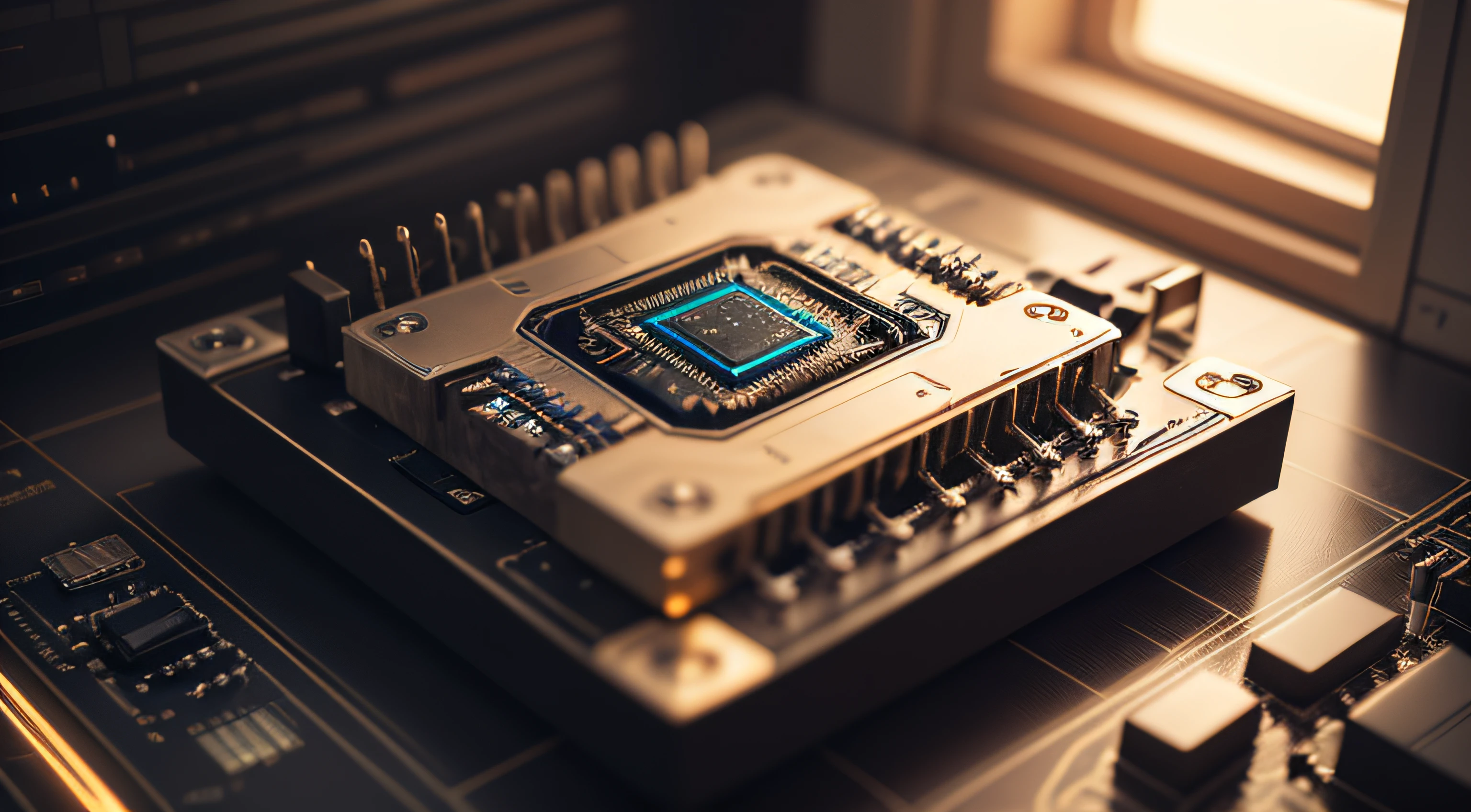 Delve into a mesmerizingly detailed and captivating depiction of a microprocessor that showcases its intricate beauty and cutting-edge technology. The backdrop is a pristine, pure white, devoid of any distractions, ensuring that the focus is solely on the microprocessor itself.
The microprocessor stands as a masterpiece of engineering, featuring a complex network of transistors and circuitry that intricately weaves together to form its core. Each individual transistor is meticulously rendered, with tiny metallic pathways etched onto the surface, conveying a sense of precision and craftsmanship.
The microprocessor's surface reflects a polished metallic finish, with subtle textures that catch the light and add depth to its appearance. Delicate wires connect various components, creating a mesmerizing pattern of interconnections. The vibrant hues of gold and silver accentuate the processor's sophistication, hinting at the immense computing power contained within.
At the heart of the microprocessor, a central processing unit (CPU) emerges, a powerful centerpiece that orchestrates the complex operations of the entire chip. The CPU is adorned with an array of intricate pins, each one strategically placed to establish connections with other components.
As you zoom in, you notice the microscopic details, revealing the immense complexity of the microprocessor's architecture. The minuscule transistors, with their gate, source, and drain regions, form an intricate web that enables the flow of electrical signals, representing the digital language of modern computing.
This photorealistic representation brings the microprocessor to life, capturing its essence as the backbone of advanced technology. Its detailed design highlights the precision engineering and advanced materials used in its creation, leaving you in awe of the remarkable advancements in semiconductor technology.
In this scene of technological marvel, the microprocessor serves as a testament to human ingenuity a