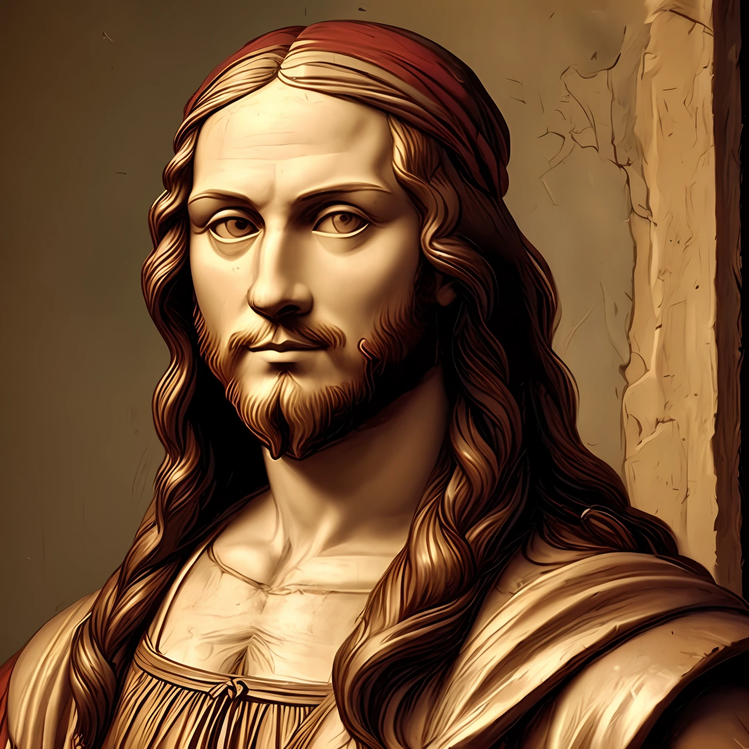 Historical figure, Leonardo da Vinci, marble, Roman neon, Stoic attitude --auto