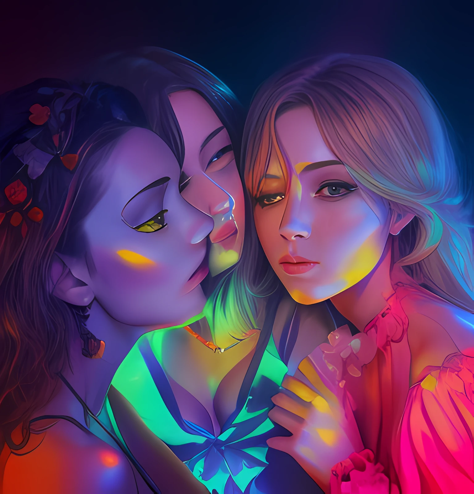 Create a cover with 3 women kissing --auto