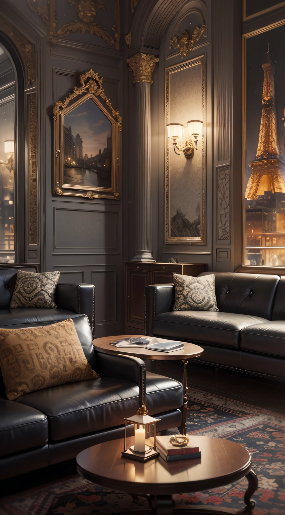 Style fusion, ornate, Club, Furry, landscape, textured, Motion blur, gameart, charcoal colors, Haussmann Paris, lantern lighting, Hyperrealistic intricate detail, finely detailed, car interior design, Octane render,