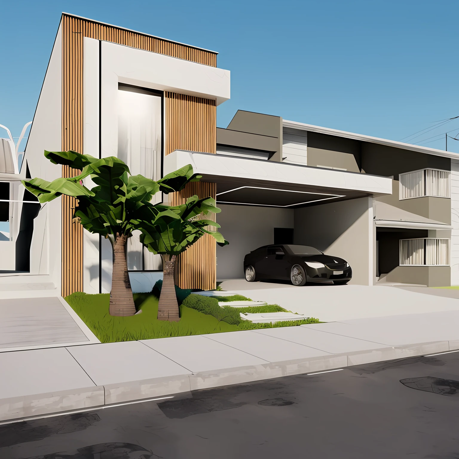 there is a car parked in the driveway of a house, rendered in lumion pro, lumion render, realistic render, architectural visualization, architectural render, architectural 3 d render, photorealistic rendering, semi - realistic render, very realistic render, hyper - realistic render, hyper-realistic render, realistic rendering, photorealistic render, professional render, lumion rendering