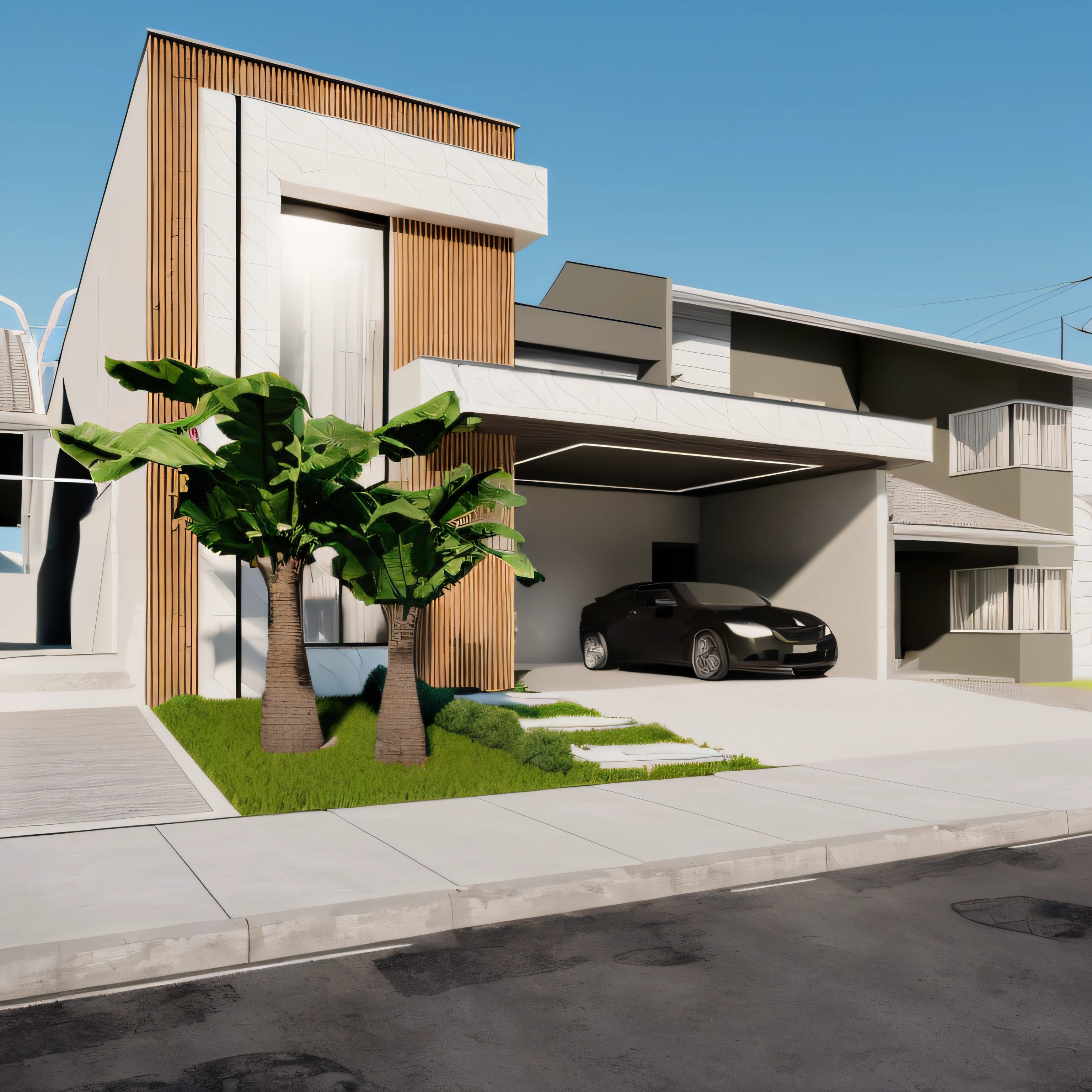 there is a car parked in the driveway of a house, rendered in lumion pro, lumion render, realistic render, architectural visualization, architectural render, architectural 3 d render, photorealistic rendering, semi - realistic render, very realistic render, hyper - realistic render, hyper-realistic render, realistic rendering, photorealistic render, professional render, lumion rendering