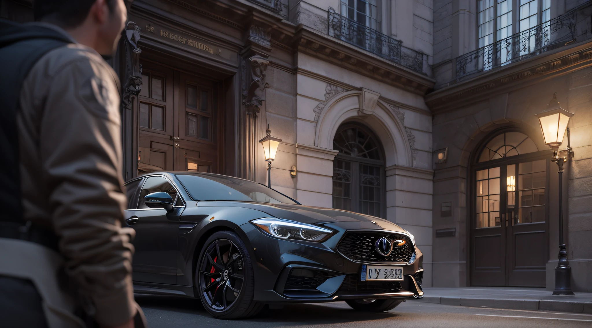 Style fusion, ornate, Club, Furry, landscape, textured, Motion blur, gameart, charcoal colors, Haussmann Paris, lantern lighting, Hyperrealistic intricate detail, finely detailed, car interior design, Octane render,