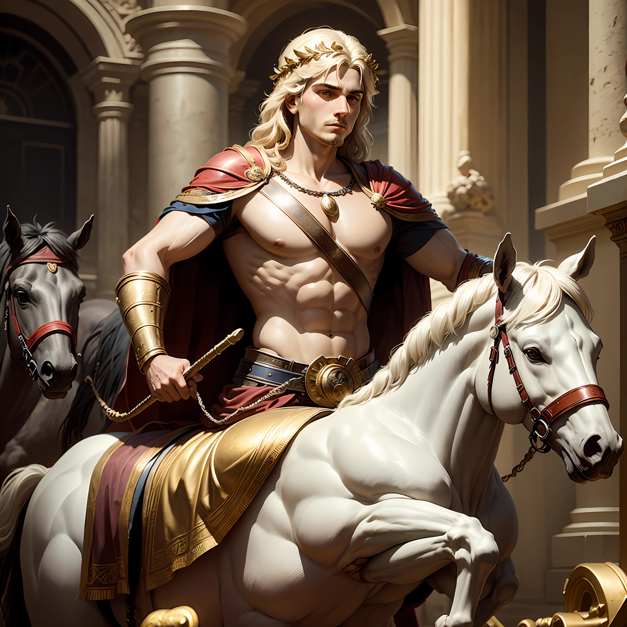 Alexander the Great who lived between (356 BC - 323 BC), riding a horse, laurel wreath