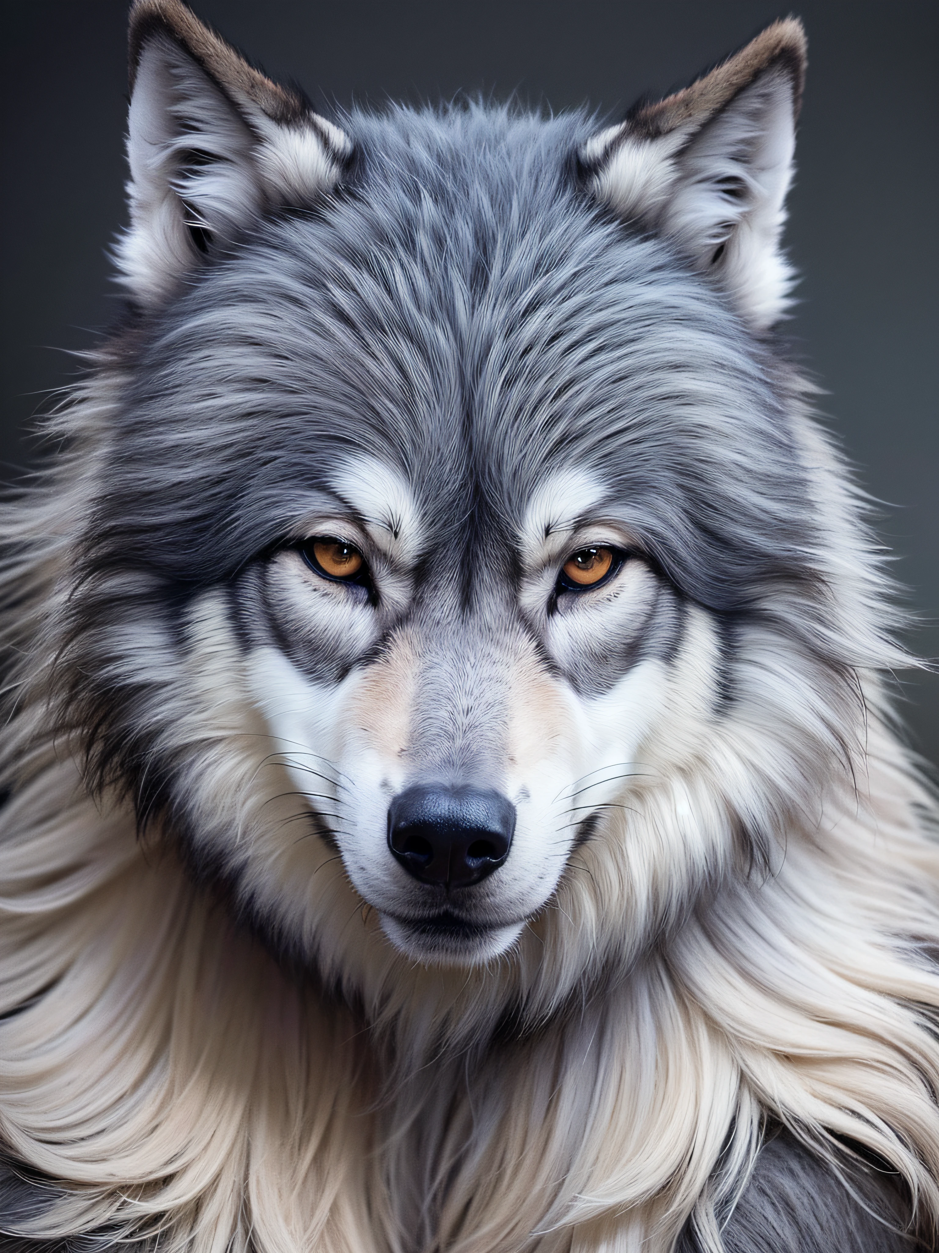 ((1 wolf)), portrait, pencil style, half turn head, beautiful blue big eyes, muscular, dynamic pose, viewing the viewer, character, noble, strong bright colors, artwork, realistic, detailed skin, sharp, best quality, 8k, light background