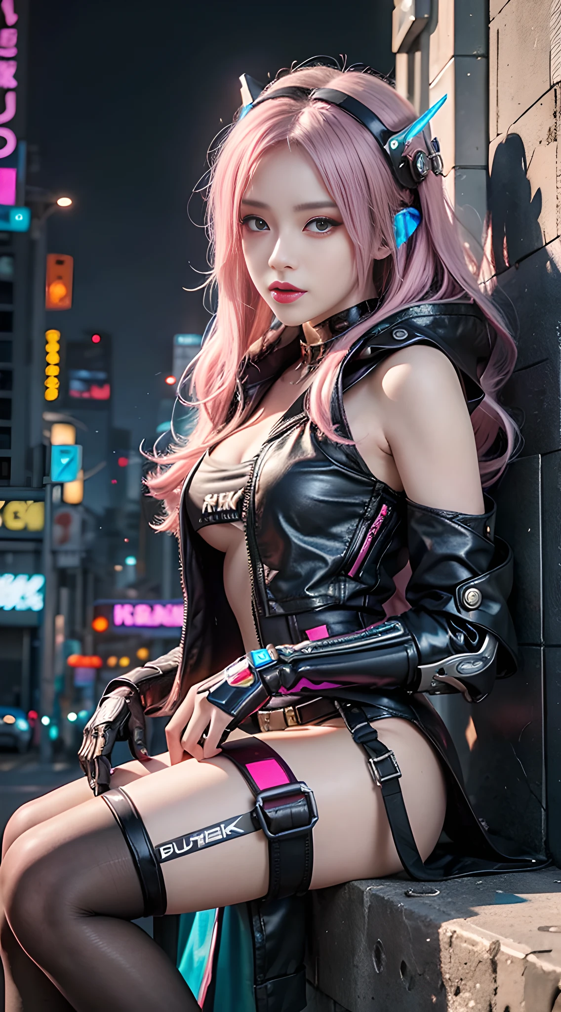 a woman with pink hair sitting on top of a wall, anime cyberpunk art, cyberpunk anime art, female cyberpunk anime girl, cyberpunk anime girl, dreamy cyberpunk girl, cyberpunk girl, anime cyberpunk, cyberpunk beautiful girl, digital cyberpunk anime art, a teen cyberpunk cyborg, neonpunk, young lady cyborg, high quality cyberpunk art, modern cyberpunk animeန