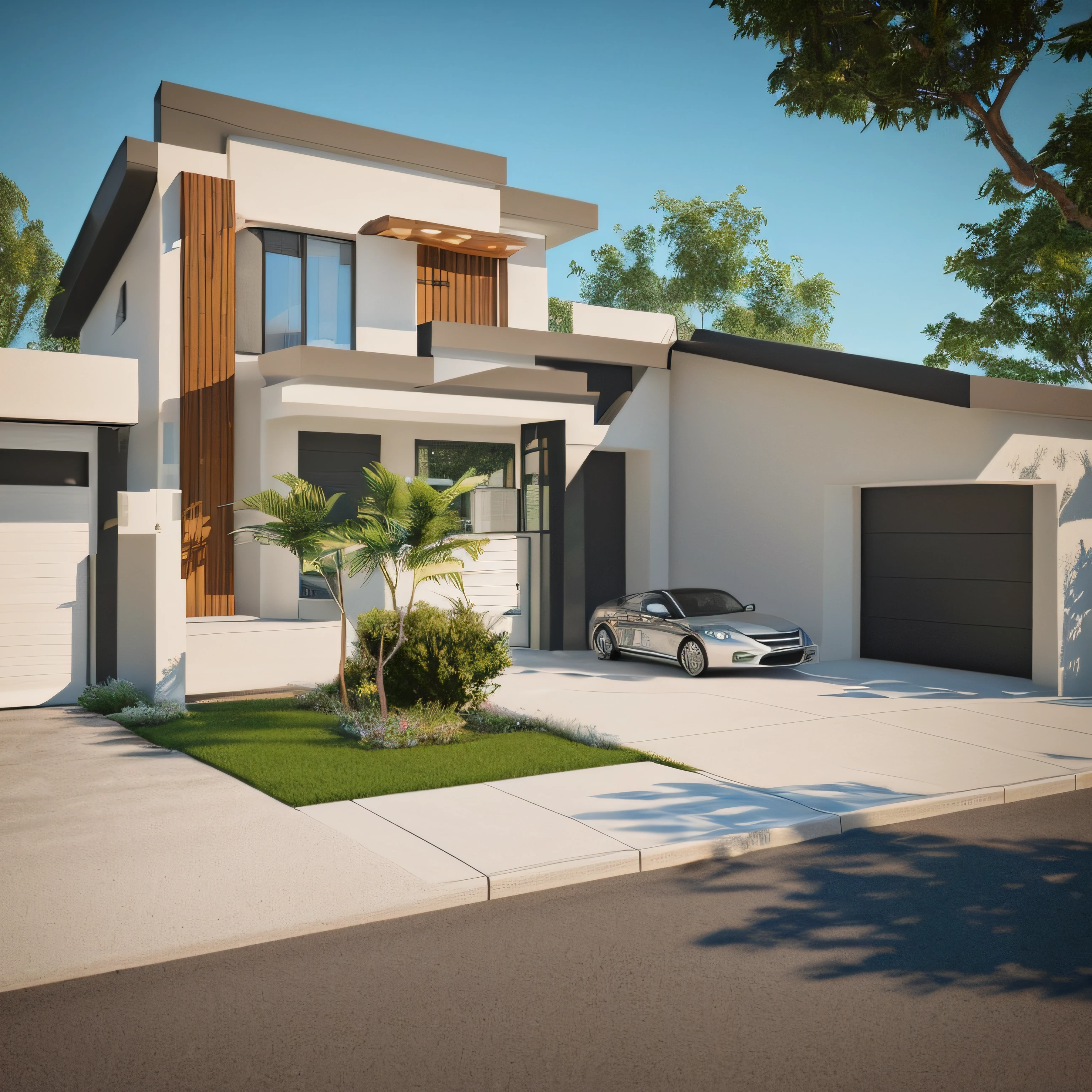 there is a car parked in the driveway of a house, realistic 3 d style, realistic 3 d render, realistic 3d render, realistic render, very realistic 3 d render, 3 d hyper realistic render, concept house, architectural visualization, photo realistic render, render 3 d, very realistic render, render vray, lumion render, realistic cgi render