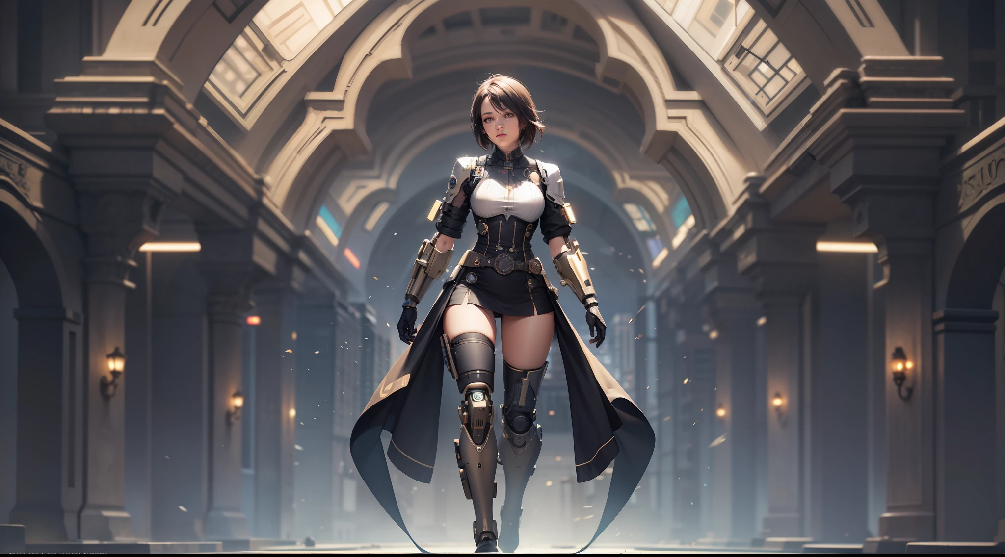 full body cyborg| full-length portrait| detailed face| symmetric| steampunk| cyberpunk| cyborg| intricate detailed| to scale| hyperrealistic| cinematic lighting| digital art