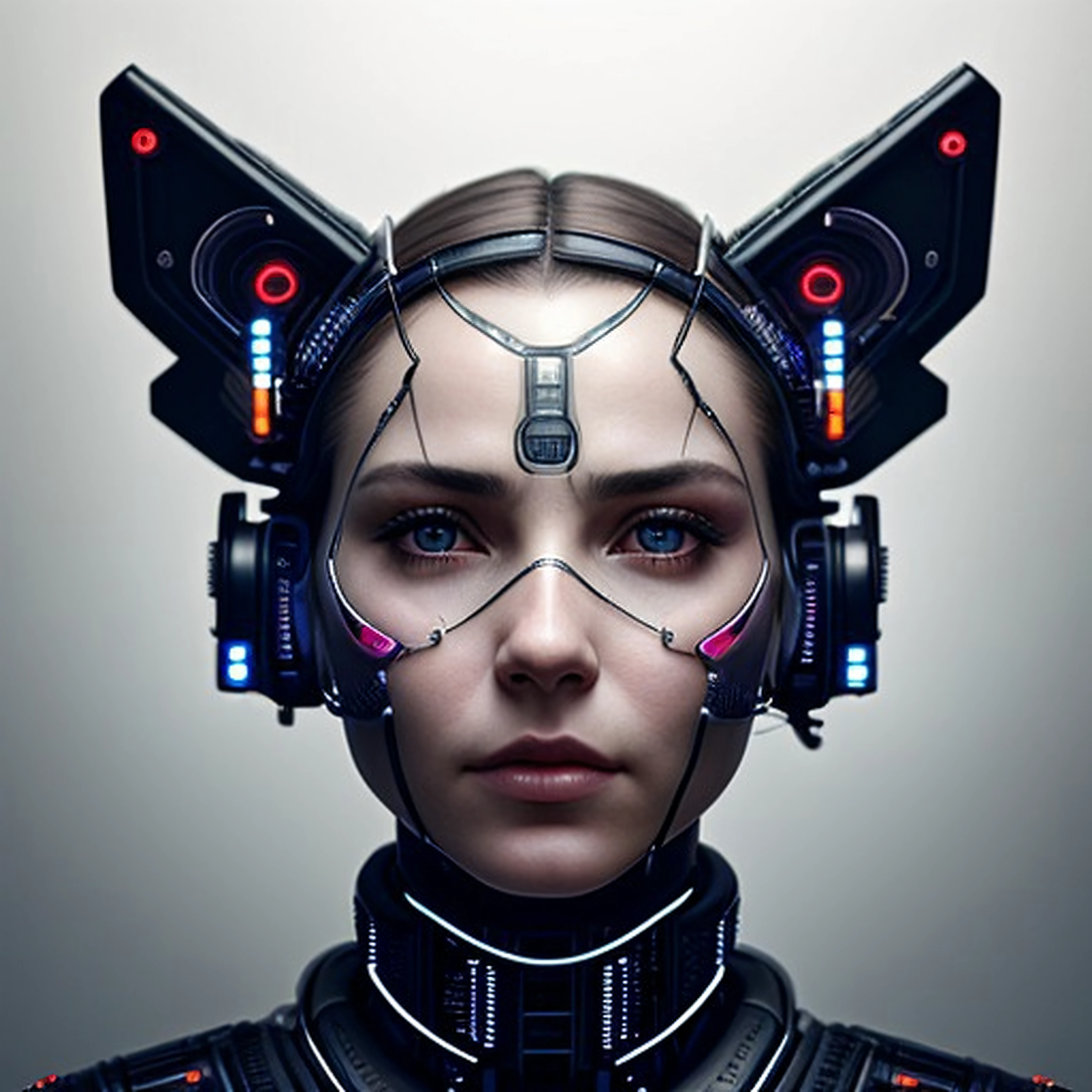 [cat : girl : 7], chest, porcelain face, cyborg, robotic parts, 150 mm, beautiful studio soft light, rim light, vibrant details, cyberpunk, hyperrealistic, anatomical, facial muscles, cable electric wires, microchip, H. R. Giger style, extremely detailed  (realistic, photo-realistic:1.37),Amazing, finely details