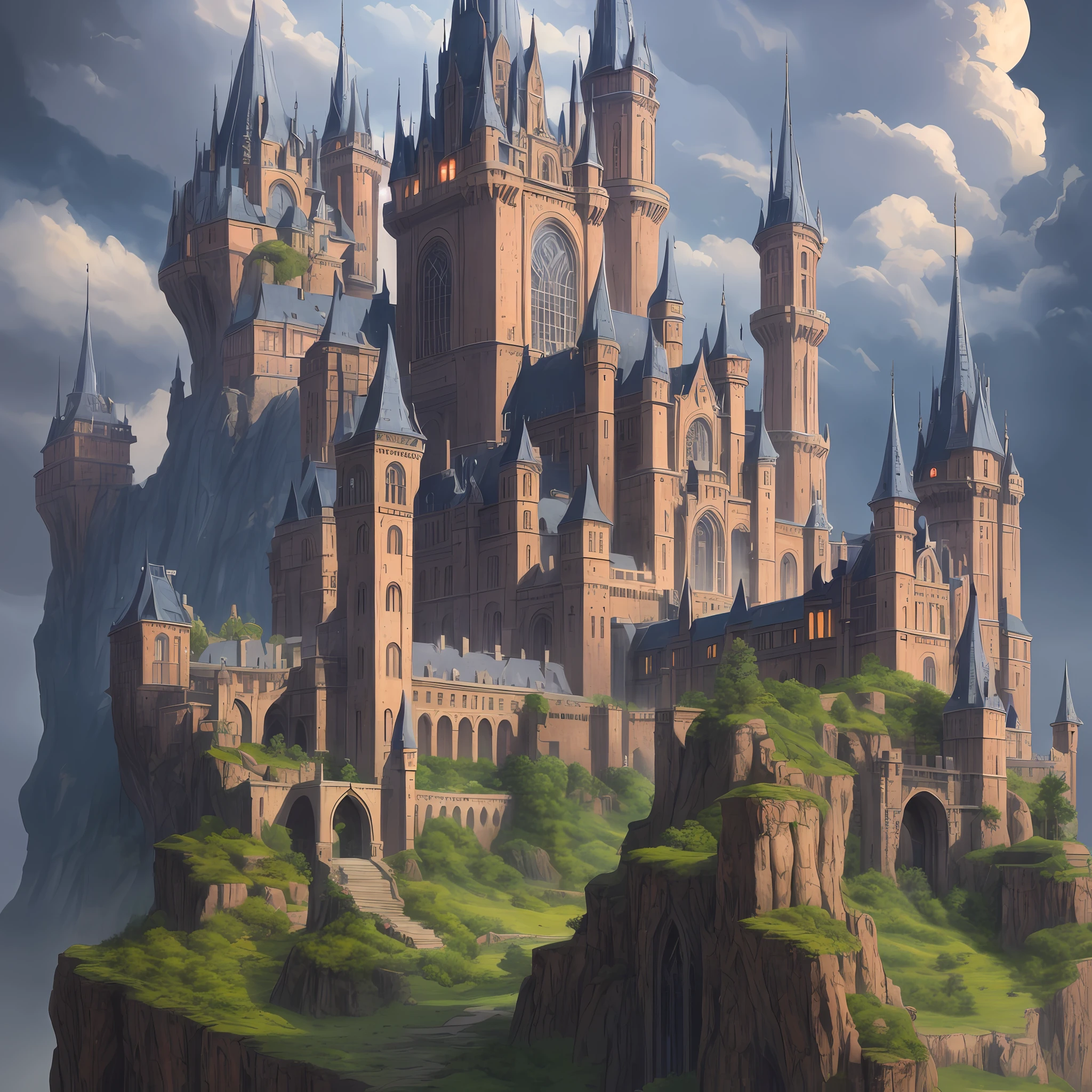 a close up of a castle with a lot of windows in it, detailed fantasy art, fantasy architecture, detailed fantasy digital art, highly detailed fantasy art, high fantasy castle, detailed matte fantasy painting, detailed fantasy illustration, detailed digital 2d fantasy art, medieval fantasy art, epic castle with tall spires, 4k fantasy art, symmetrical epic fantasy art, high fantasy illustration