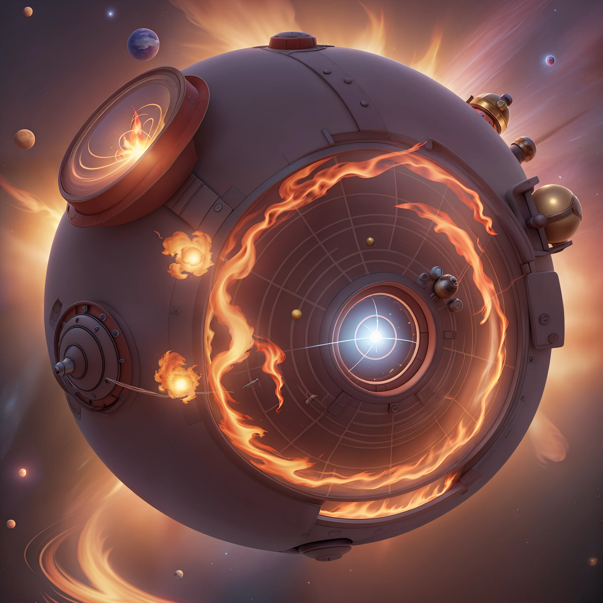 lighter, realistic, bright, with flames, realistic, space background, with small planets, realistic, 8k high definition