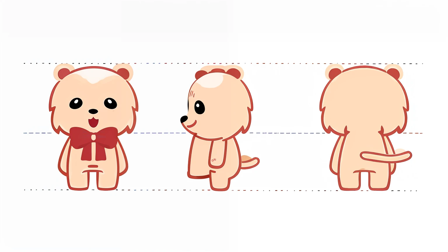 There are three cartoon bears, each with an expression expression, chibi style, fox appearance stylized, Pudica pose gesture, no gradient, sprite expression, character turnaround, clean line art and flat color, animated character design, PSD sprite emote, cartoon vector style, character model turnover emoticon, cute character, merge character.