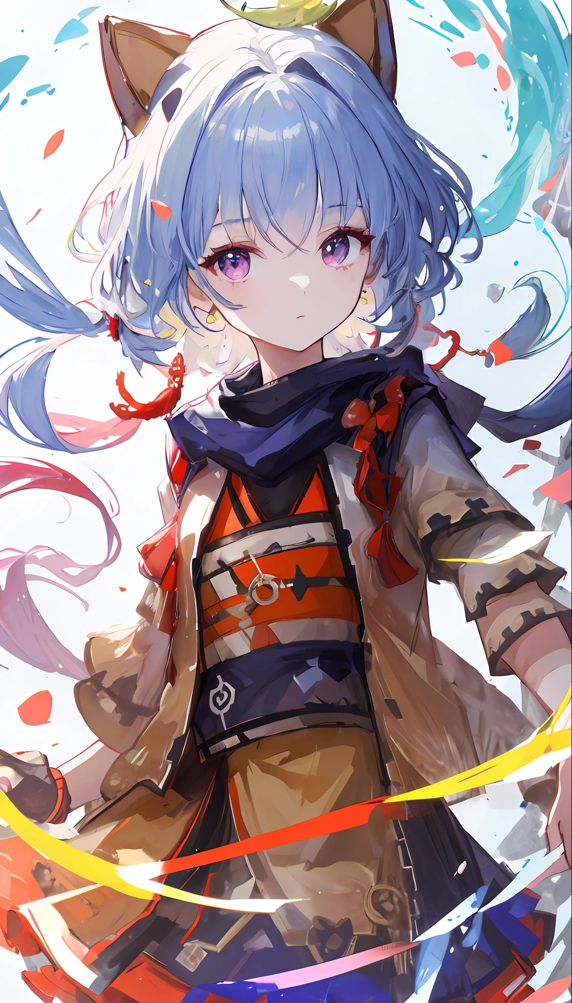 (masterpiece), (best quality), (ultra detailed),(disheed hair),(illustration), (1girl), (Fashionable clothing), standing, Fashion model, looking at viewer, (interview), (simple background), beautiful and delicate eyes, delicate beauty, floating, (high saturation), (colorful splash), colorful bubbles, (shine), focus on face, bangs, hair circles, floating flowers, flowing hair, (shiny), best lighting, best shadow,