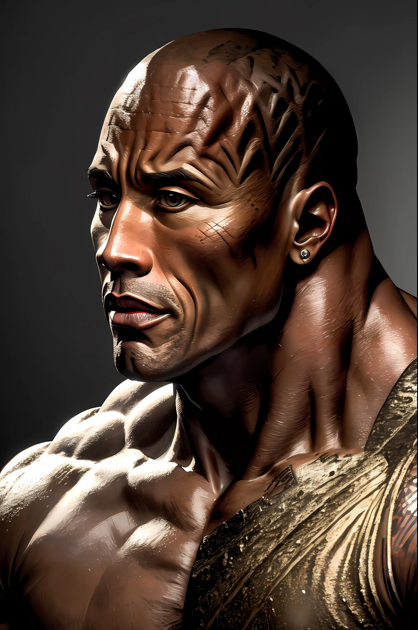 (16k, RAW photo, best quality, masterpiece: 1.2), ultra-detailed, formal art, photo realism: 1.37, full body photo, (man, beauty,( Dwayne Johnson)film grain, action pose