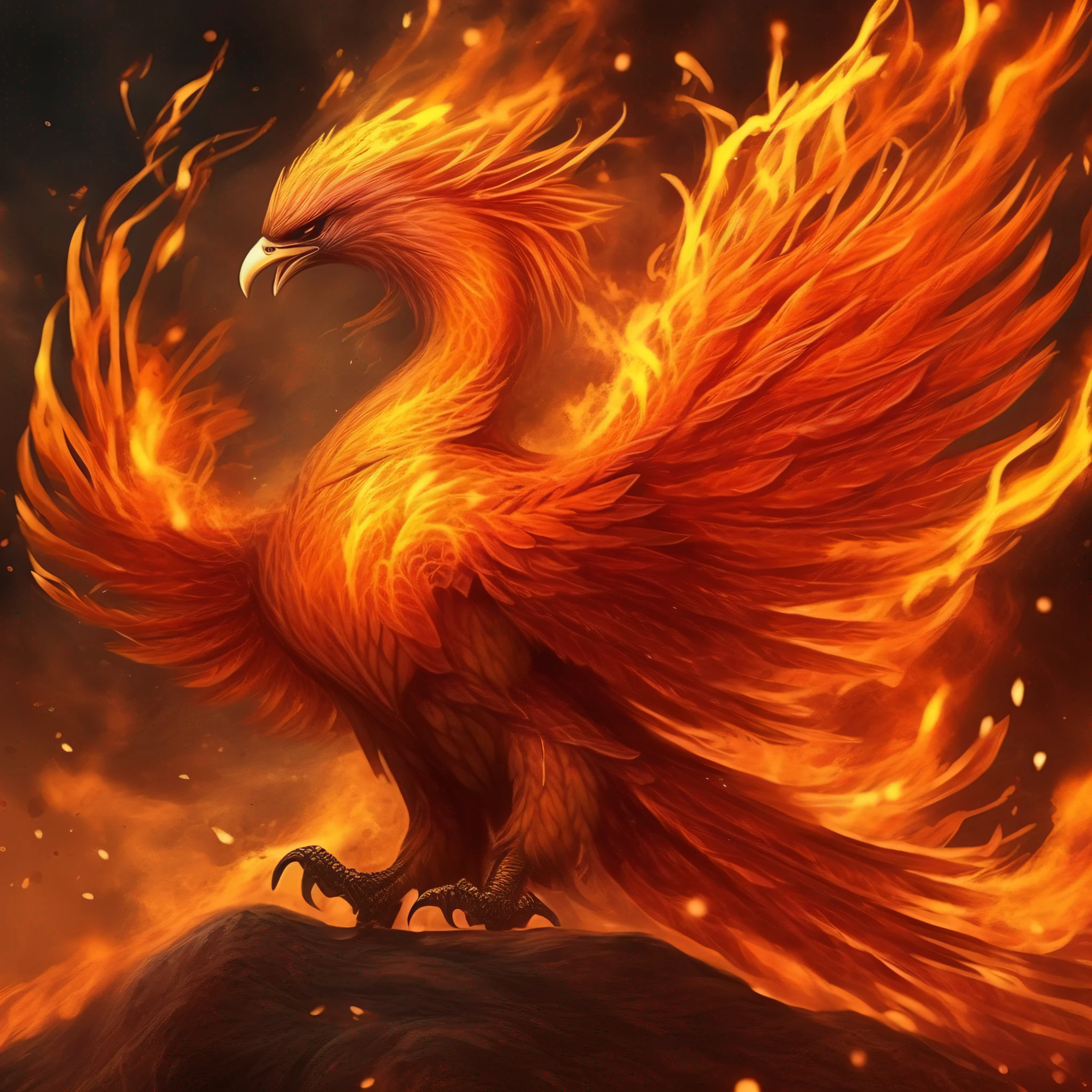 A huge phoenix, flames, flying,