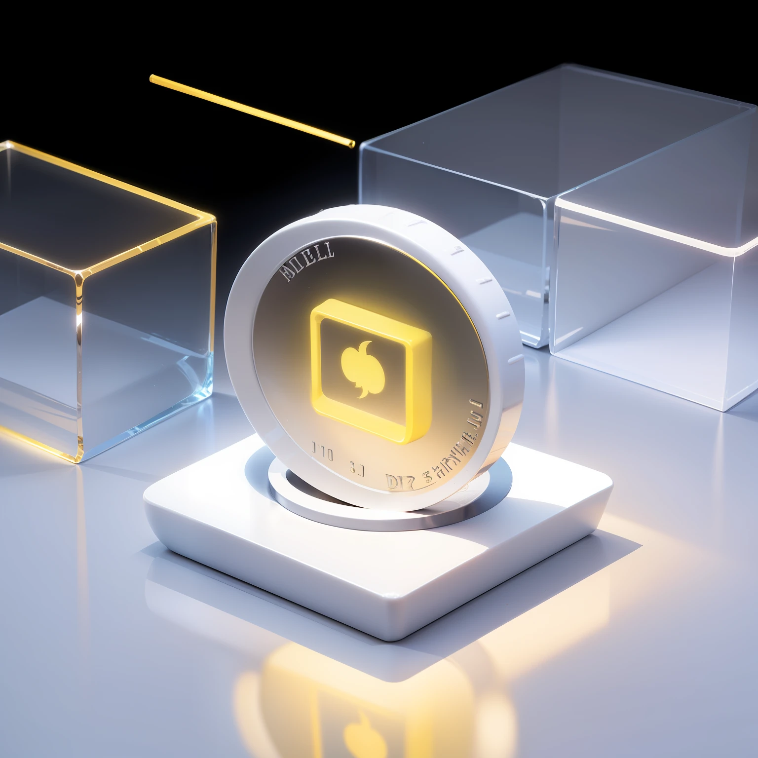 One dollar coin, trade deal, yellow frosted glass white acrylic material, (white background: 1.21), tech, studio lighting, white background, frosted glass texture, gloss, isometric, 3d rendering, C4D --auto
