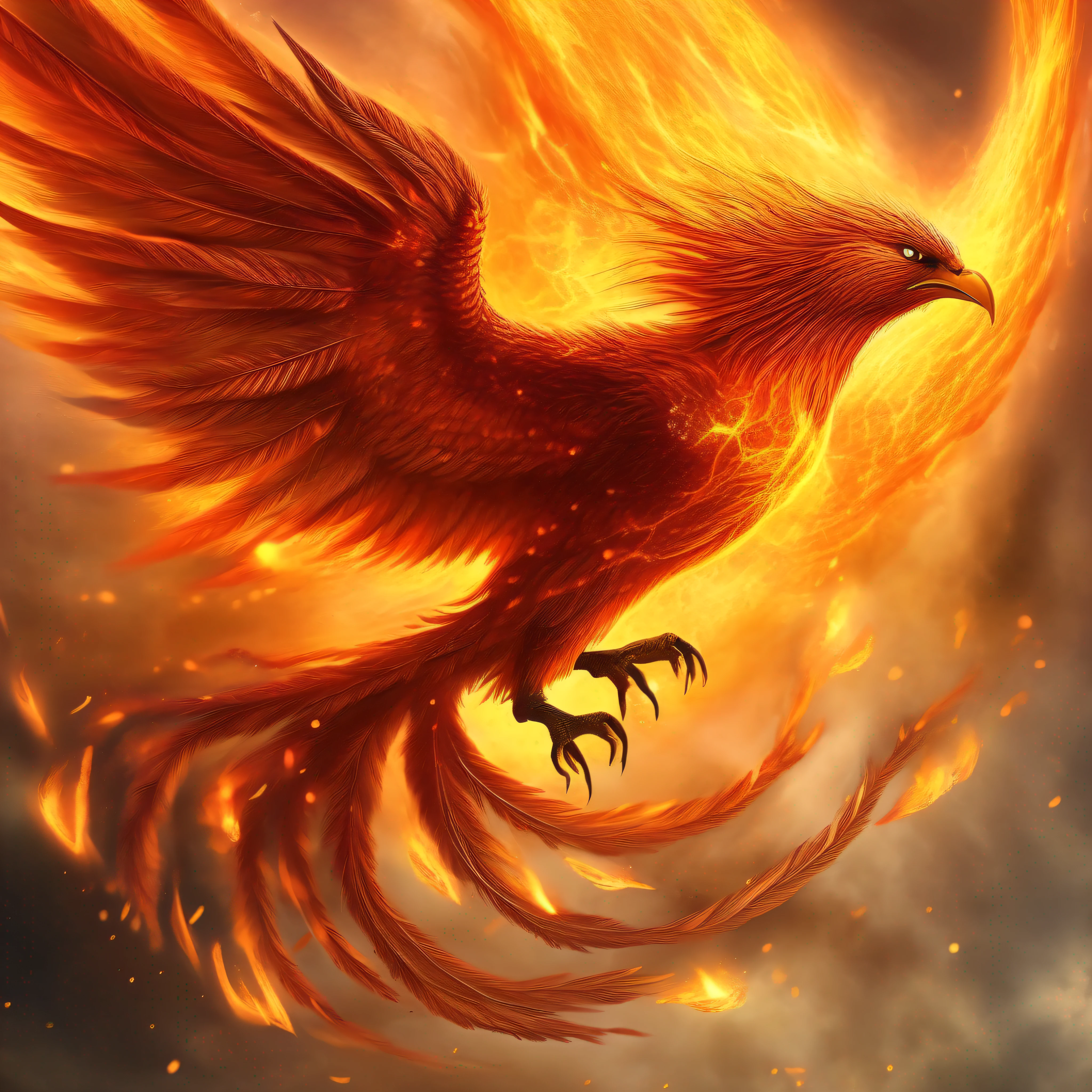 A huge phoenix, flames, flying,