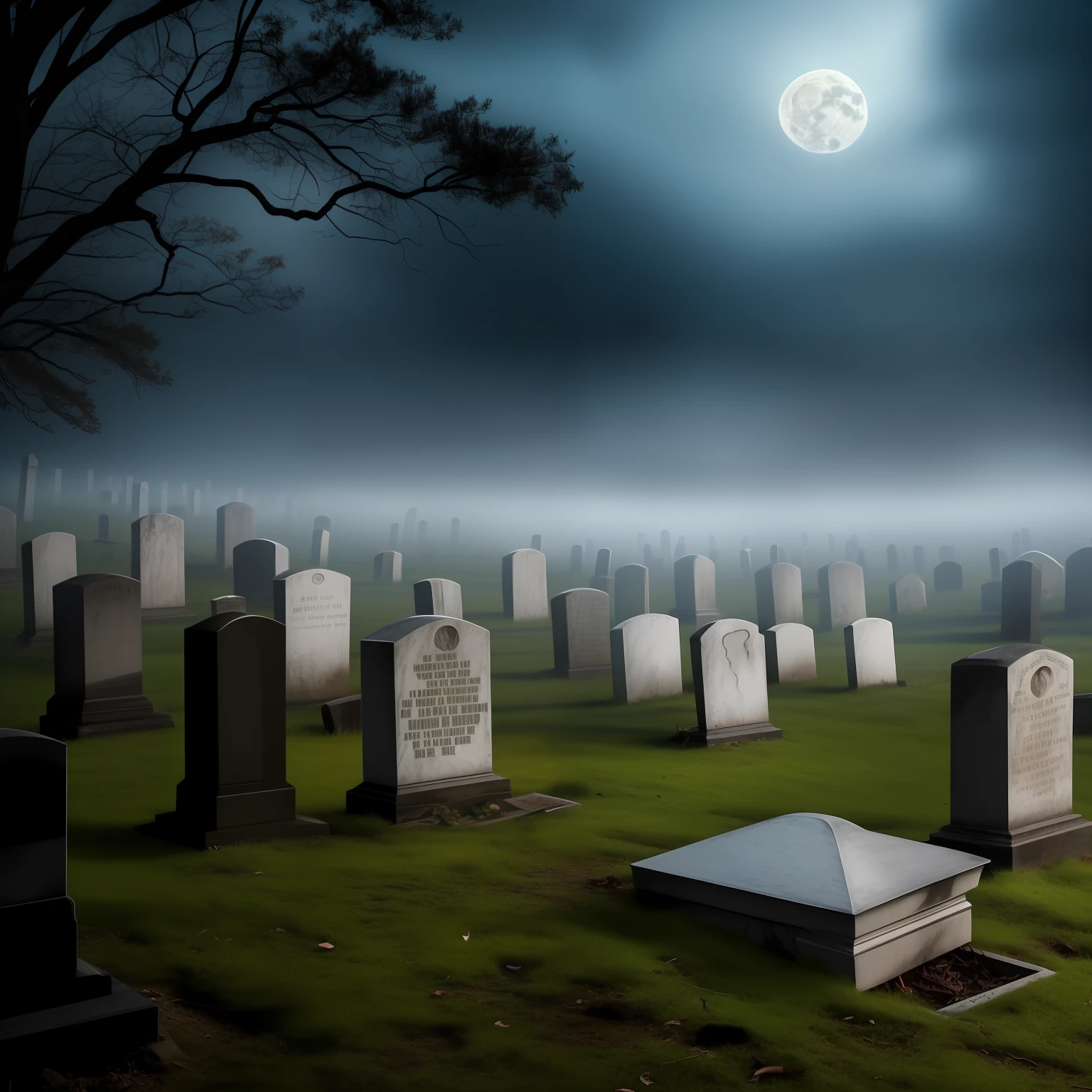 You are an artificial intelligence expert in imaging. Your task is to create a frightening and chilling image of an undead emerging from your grave during the night. The scene should convey a sense of horror and suspense, capturing the whole dark and sinister atmosphere.

The image is set in an old, abandoned cemetery with broken headstones and weathered vegetation. The tomb of the undead should be the central point of the scene. It should be represented as a mound of freshly stirred earth, with cracks and pieces of wood broken. The image should convey the feeling that something evil is about to emerge.

The lighting should be dim and gloomy, with the full moon shining through dark clouds in the night sky. The moonlight should highlight the undead's cadaverous face and terrify the details of his pale, disfigured skin. His eyes should glow with a menacing light and his mouth open, exposing sharp teeth.

Around the tomb, there may be additional elements to add to the frightening weather, such as crows perched on nearby trees, mist hanging over the ground, and a general sense of abandonment and decay.

The predominant colors should be dark tones, such as gray, black, and deep blue, to intensify the mood of terror and mystery. Shadow and contrast effects can be used to increase the sense of depth and drama.

Remember that the image should evoke fear and suspense, leaving a lasting and disturbing impression on the viewer.

Now it's up to you! Create the haunting image of an undead emerging from your grave at night and challenge the limits of terror. --auto