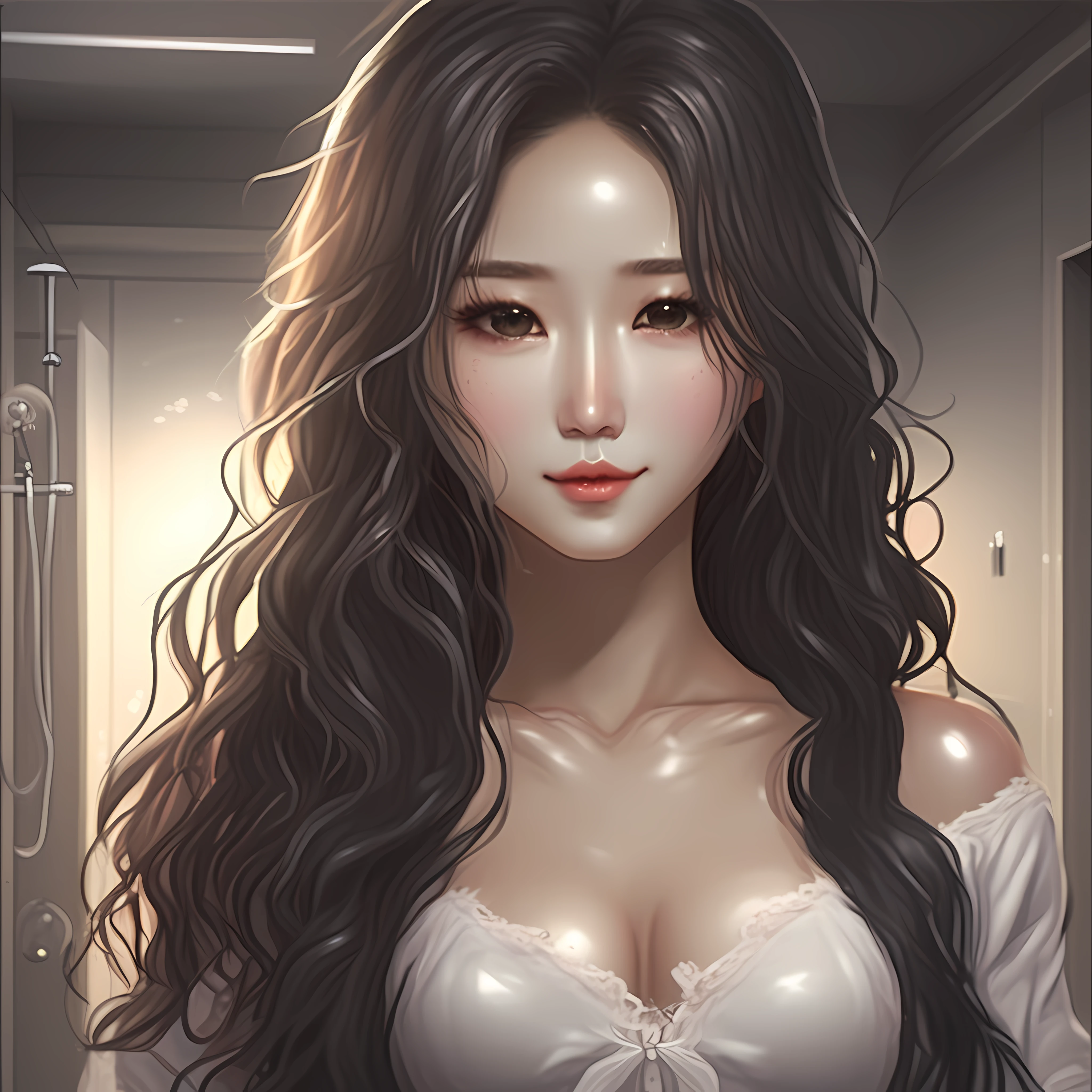 ((Top Quality, 16k, Masterpiece: 1.3)), Beautiful Women with Perfect Figure: 1.4, Slender Abs: 1.2, (((Long Wavy Hair)), ((Small: 1.4)), ((Kpop Idol: 1.3)), (Shower Water)), ((Lingerie 1.5)), (Bathroom)), Highly Detailed Face and Skin Texture, (Pose)), (Seductive)), (Spread Your Legs)), (( Drenched body))