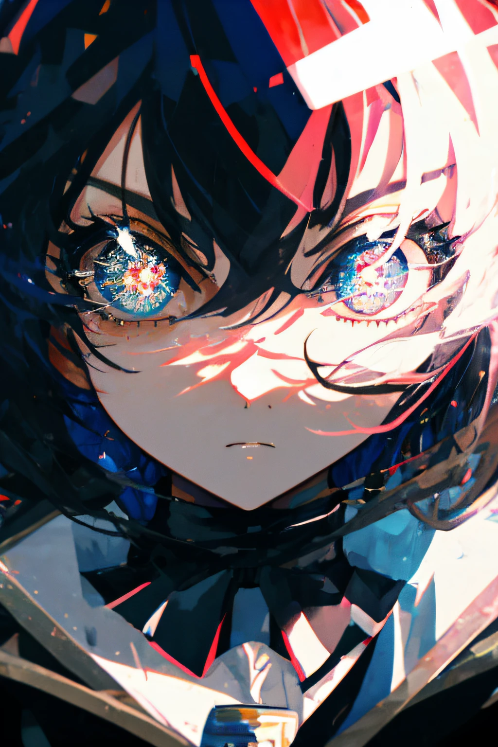 close-up, big eyes, eyes, complex eyes, unique pupils, unusual pupils,