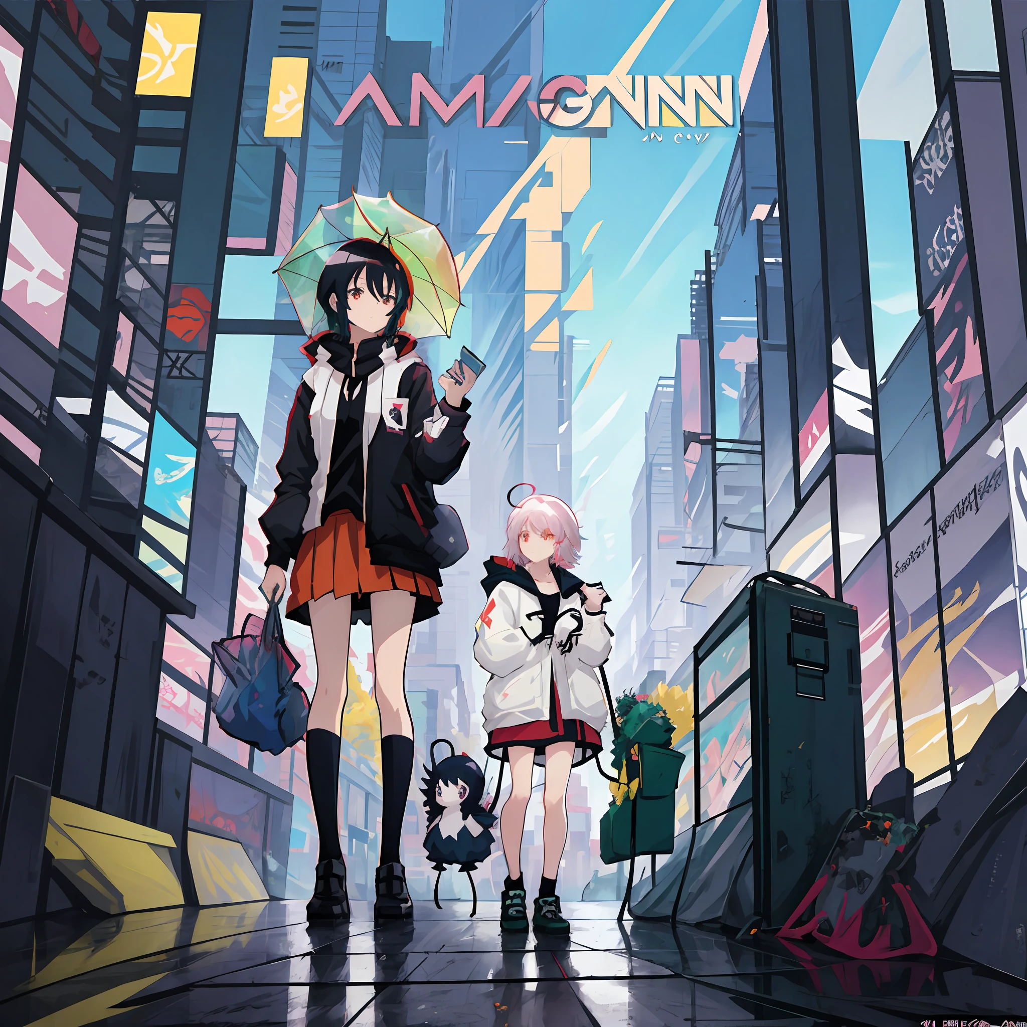anime girl with umbrella in city street with buildings and birds, anime style 4 k, beautiful anime artwork, anime art wallpaper 4k, anime art wallpaper 4 k, best anime 4k konachan wallpaper, anime art wallpaper 8 k, digital cyberpunk anime art, zerochan art, 4k anime wallpaper, by Yuumei, clean detailed anime art, beautiful anime art