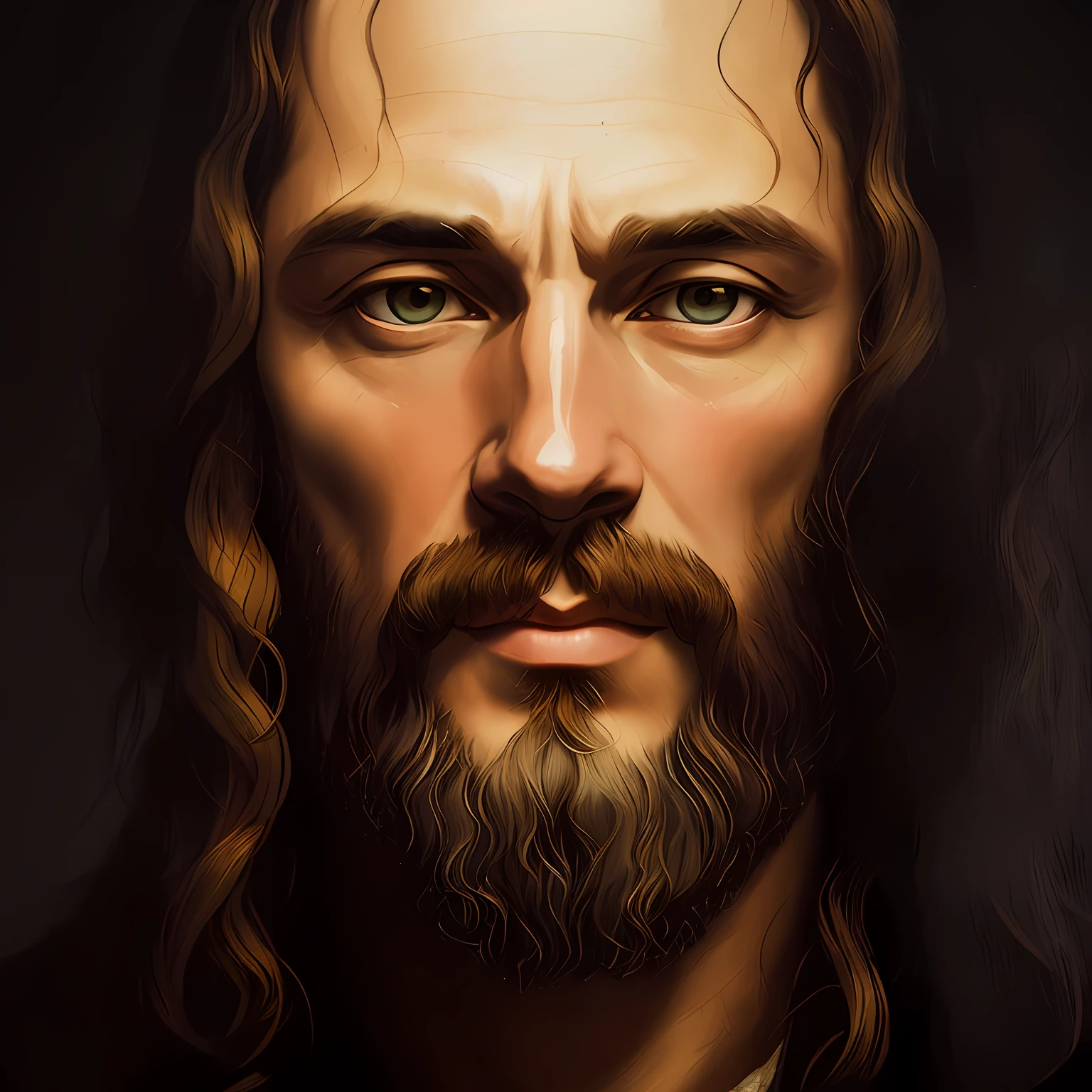 arafed portrait of a man with long hair and a beard, renaissance digital painting, portrait of jesus christ, baroque digital painting, epic portrait illustration, fan art, inspired by William Dobson, low detailed. digital painting, high detail digital painting, closeup character portrait, painted character portrait, inspired by Johannes Helgeson, detailed character portrait, detailed painting 4 k