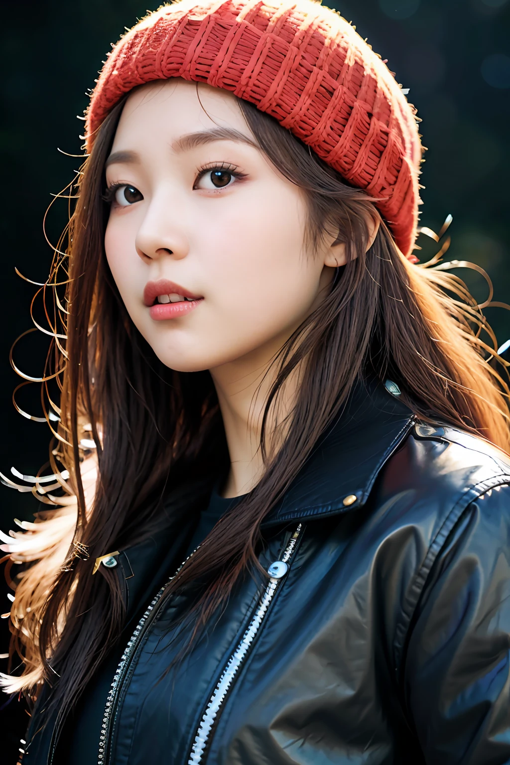 arafed woman wearing a red hat and black jacket, portrait of female korean idol, young adorable korean face, beautiful young korean woman, gorgeous young korean woman, portrait of jossi of blackpink, beautiful south korean woman, portrait jisoo blackpink, beautiful japanese girls face, korean women's fashion model, young cute wan asian face, lee ji - eun, lee ji-eun