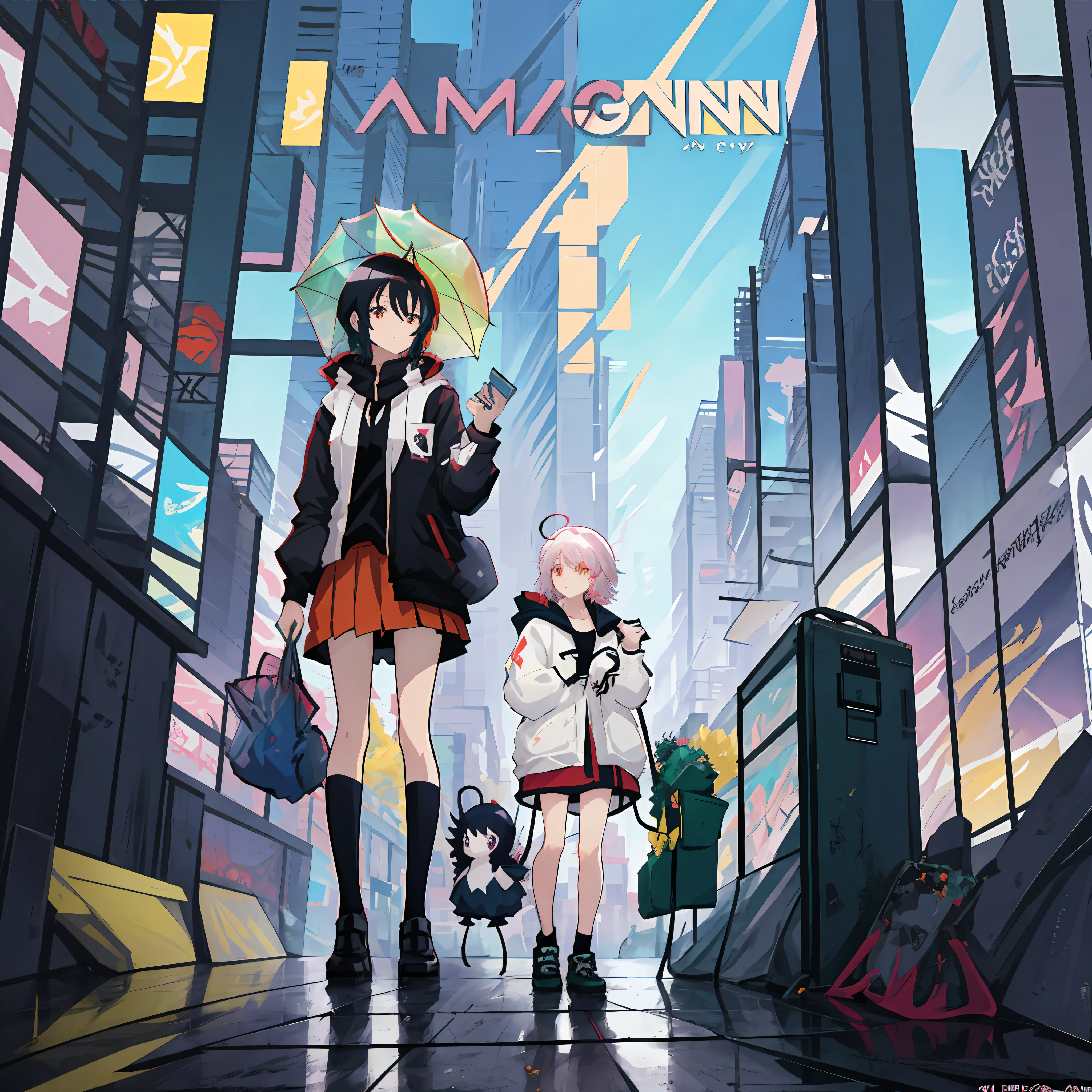anime girl with umbrella in city street with buildings and birds, anime style 4 k, beautiful anime artwork, anime art wallpaper 4k, anime art wallpaper 4 k, best anime 4k konachan wallpaper, anime art wallpaper 8 k, digital cyberpunk anime art, zerochan art, 4k anime wallpaper, by Yuumei, clean detailed anime art, beautiful anime art