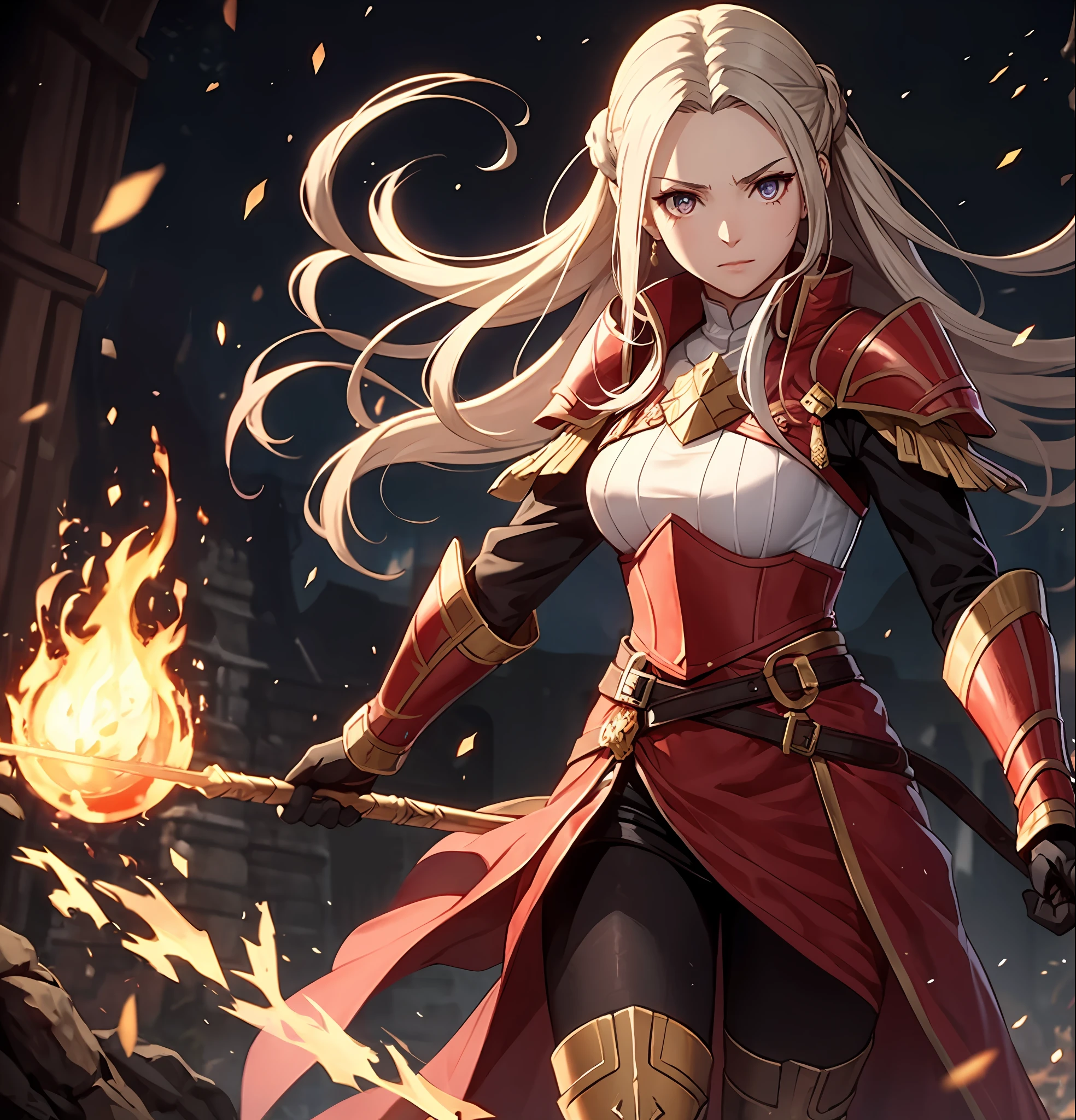 Edelgard fire emblem, gold and red armor, fireball