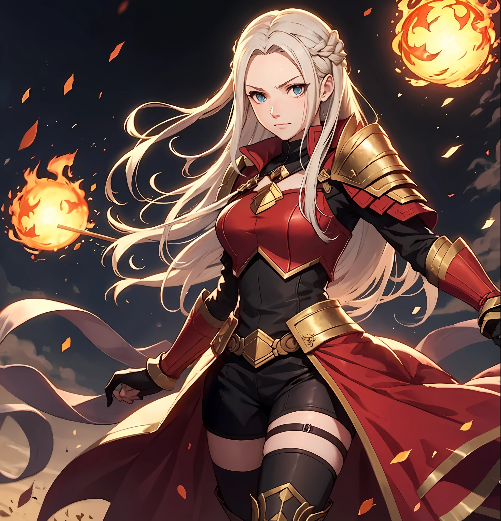 Edelgard fire emblem, gold and red armor, fireball