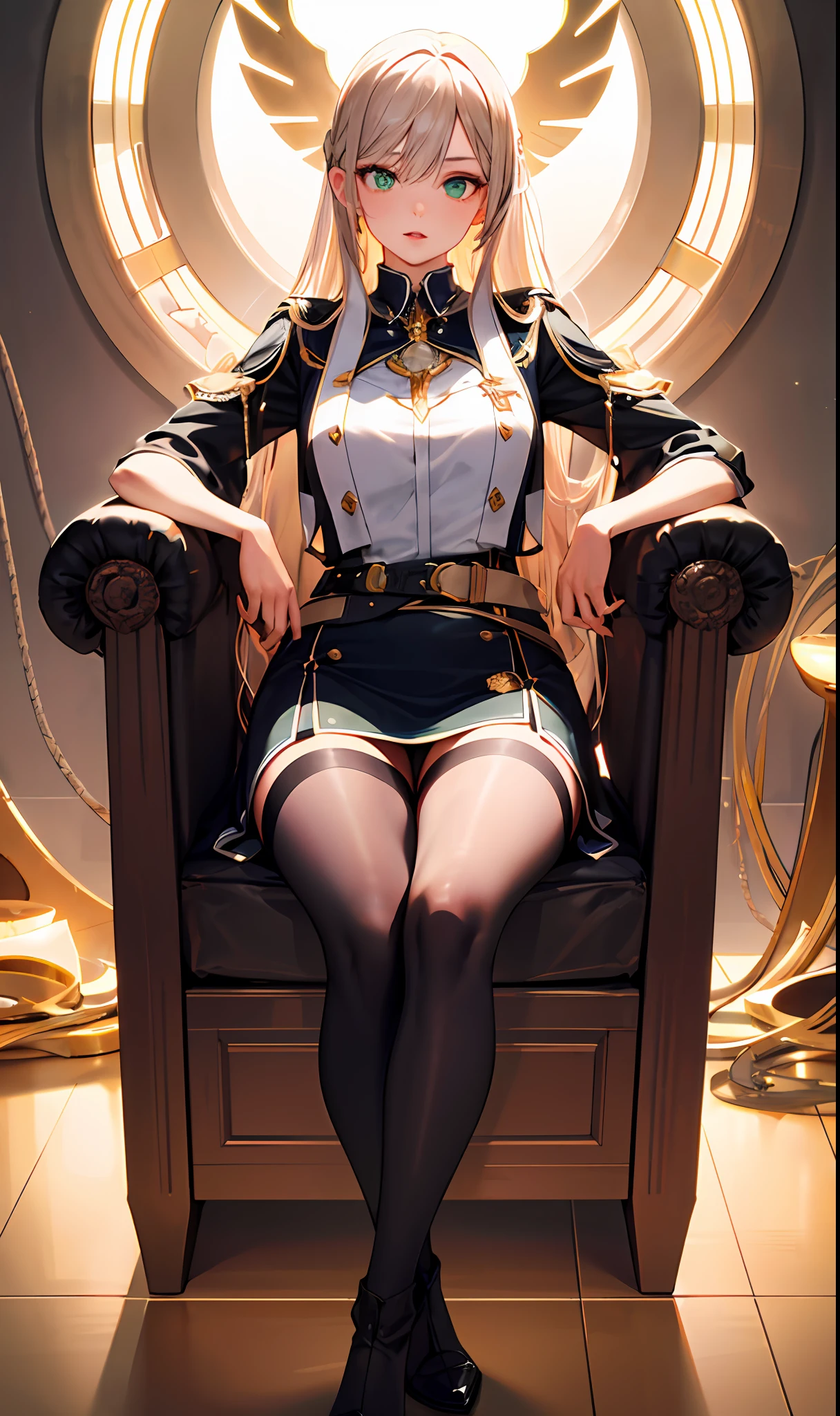 RAW, masterpiece, super fine photo with best quality, super high resolution, realistic, full body portrait, amazing beauty, dynamic pose, delicate face, vibrant eyes, 1 girl, red face, slightly open lips, wet body, full and symmetrical breasts, raised buttocks, white tight hip skirt (black and green lines on both sides of the skirt), black stockings (length to upper knee), white booties (wrapped around ankles), various hairstyles, tattoos, close-up of chest, close-up of buttocks, multiple angles, dynamic angles,flowing, thighs up, graceful sitting posture, detailed clothing details, dim lighting, dark tone background, very detailed background, detailed face, clear focus, volumetric fog, 8k UHD, DSLR, high quality, film grain, realism, lomography, futuristic utopian metropolis, seen from below,