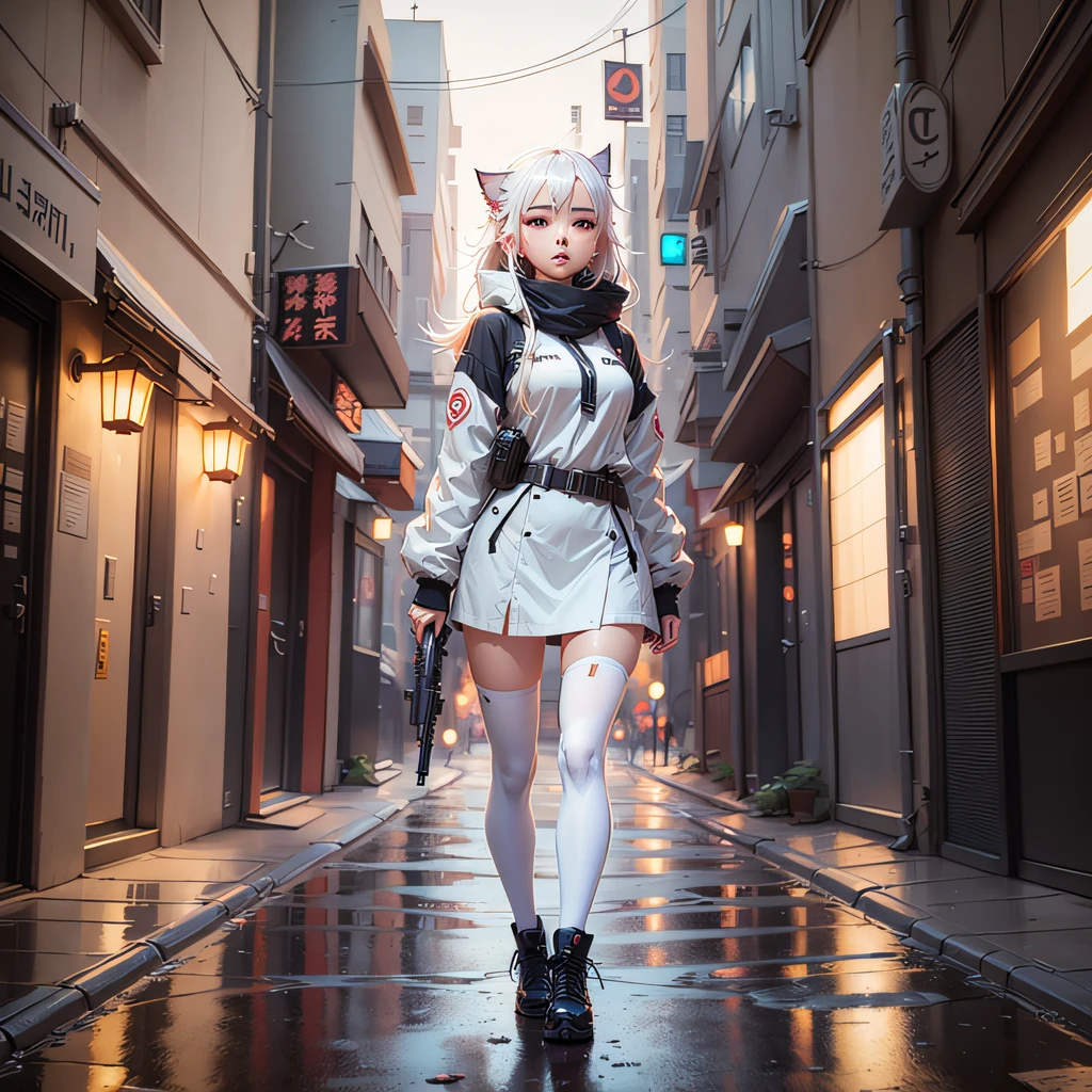 Mecha wind, electric big displacement motorcycle, white light blue intertwined, cyberpunk background, girl driver, white leggings, small tank top, white hair, fat girl,